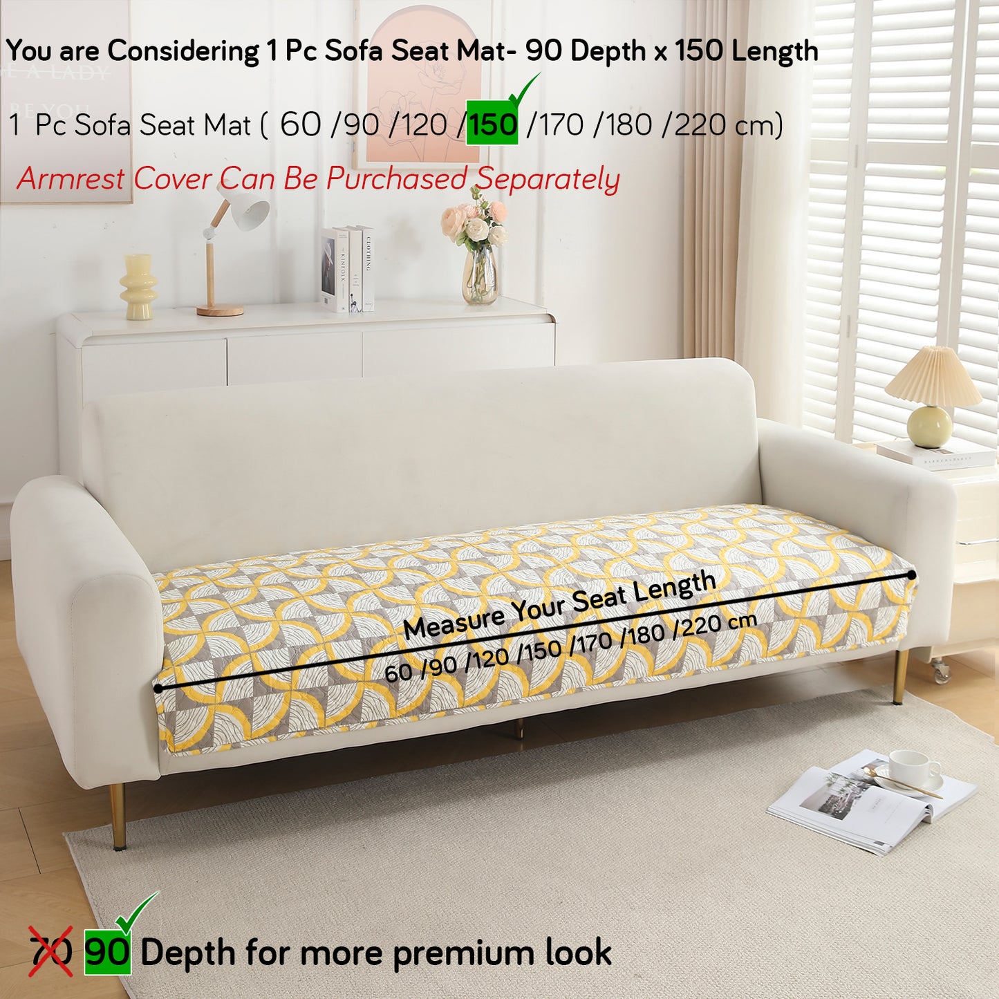 Polyester Printed Quilted Sofa Cover Mats, Windmill Cyber Yellow