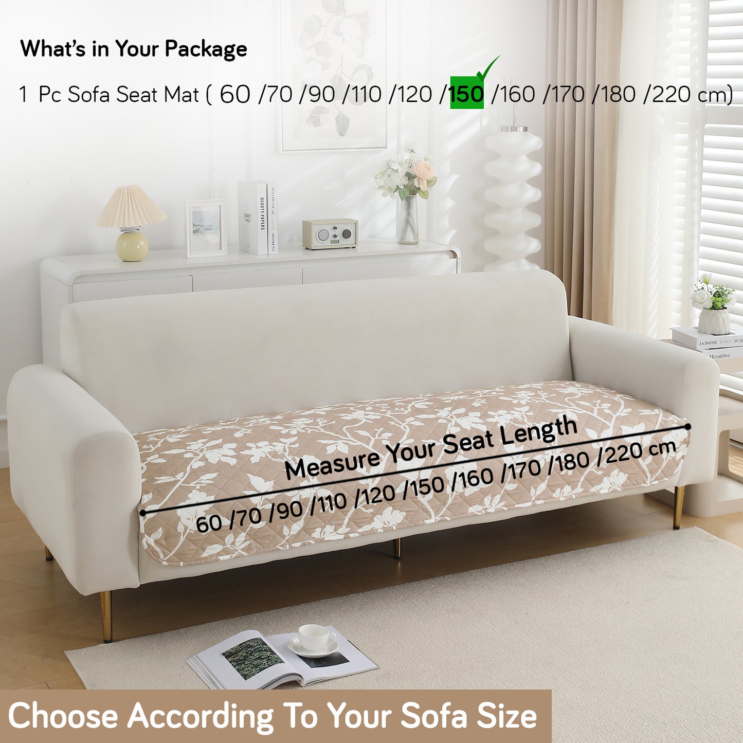 HOKIPO Water Repellent + Waterproof Quilted Sofa Mats, Buff Brown Sillehoute Floral