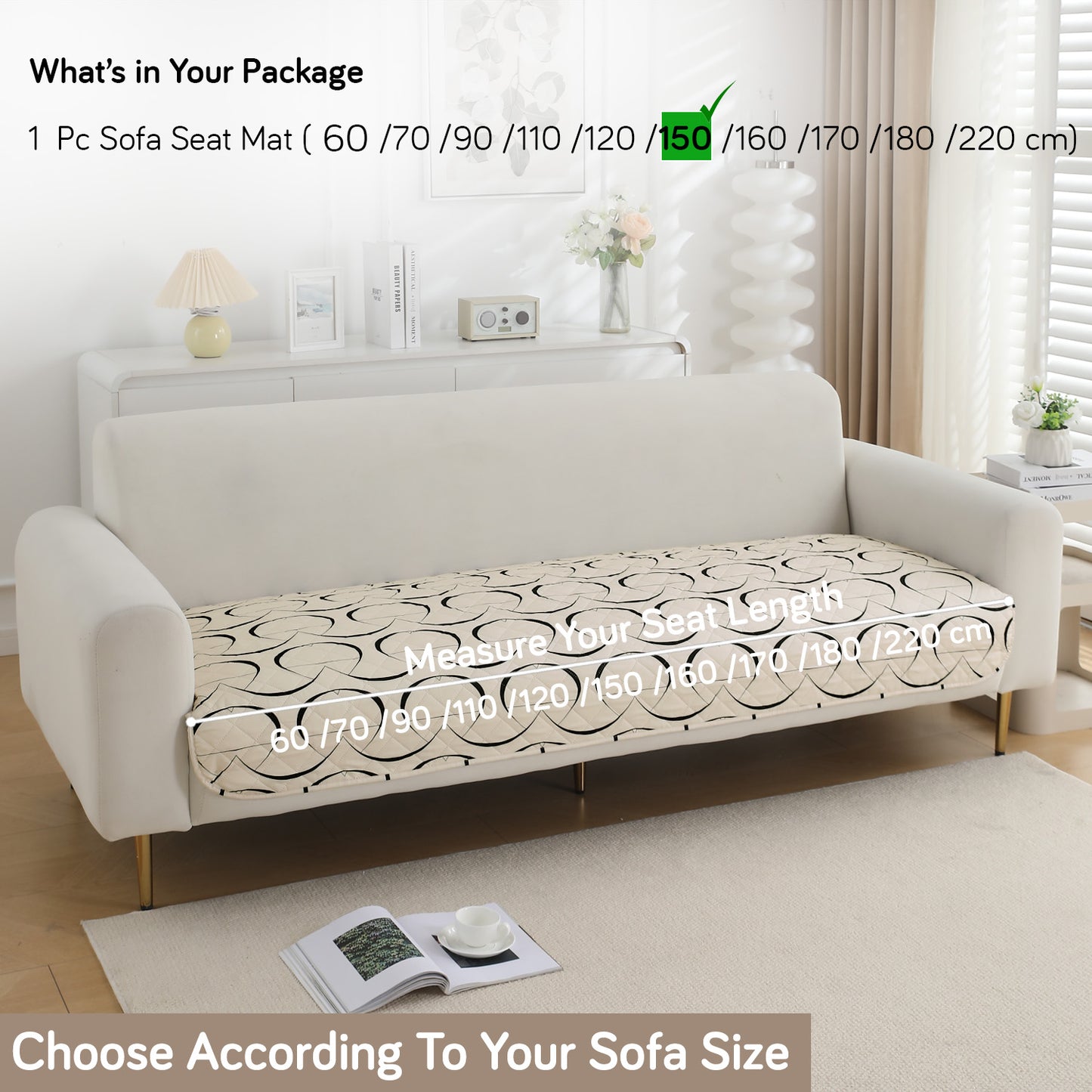 HOKIPO Water Repellent + Waterproof Quilted Sofa Mats, Natural Beige Abstract Art