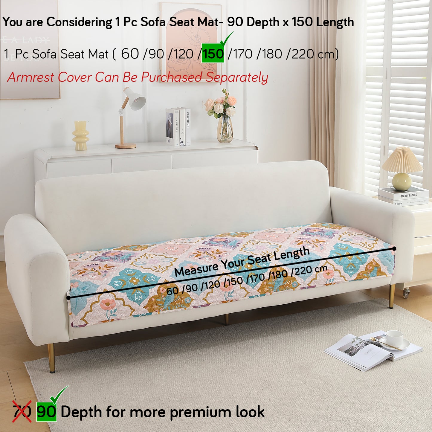 Polyester Printed Quilted Sofa Cover Mats, Quatrefoil Multicolor