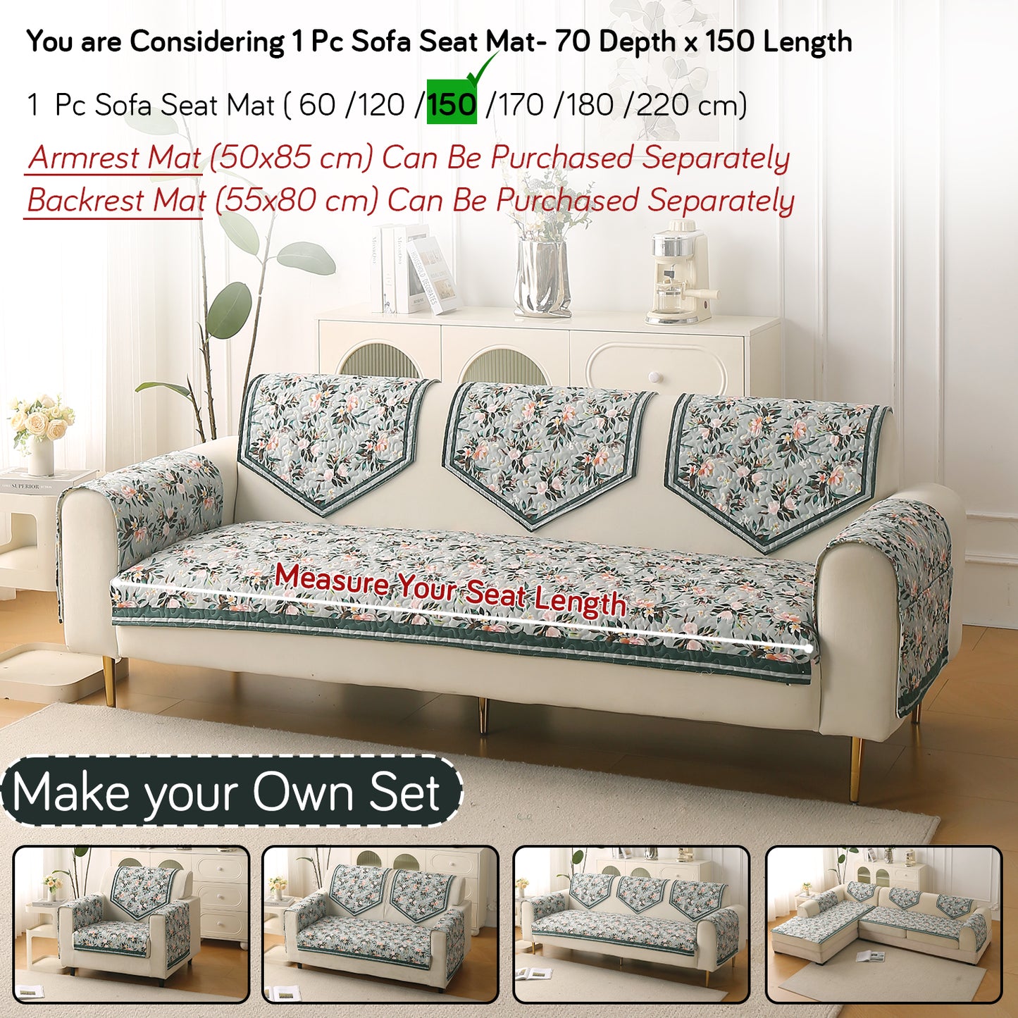 Florentina Series Premium Holland Velvet Sofa Cover Mat - Magnolia Green