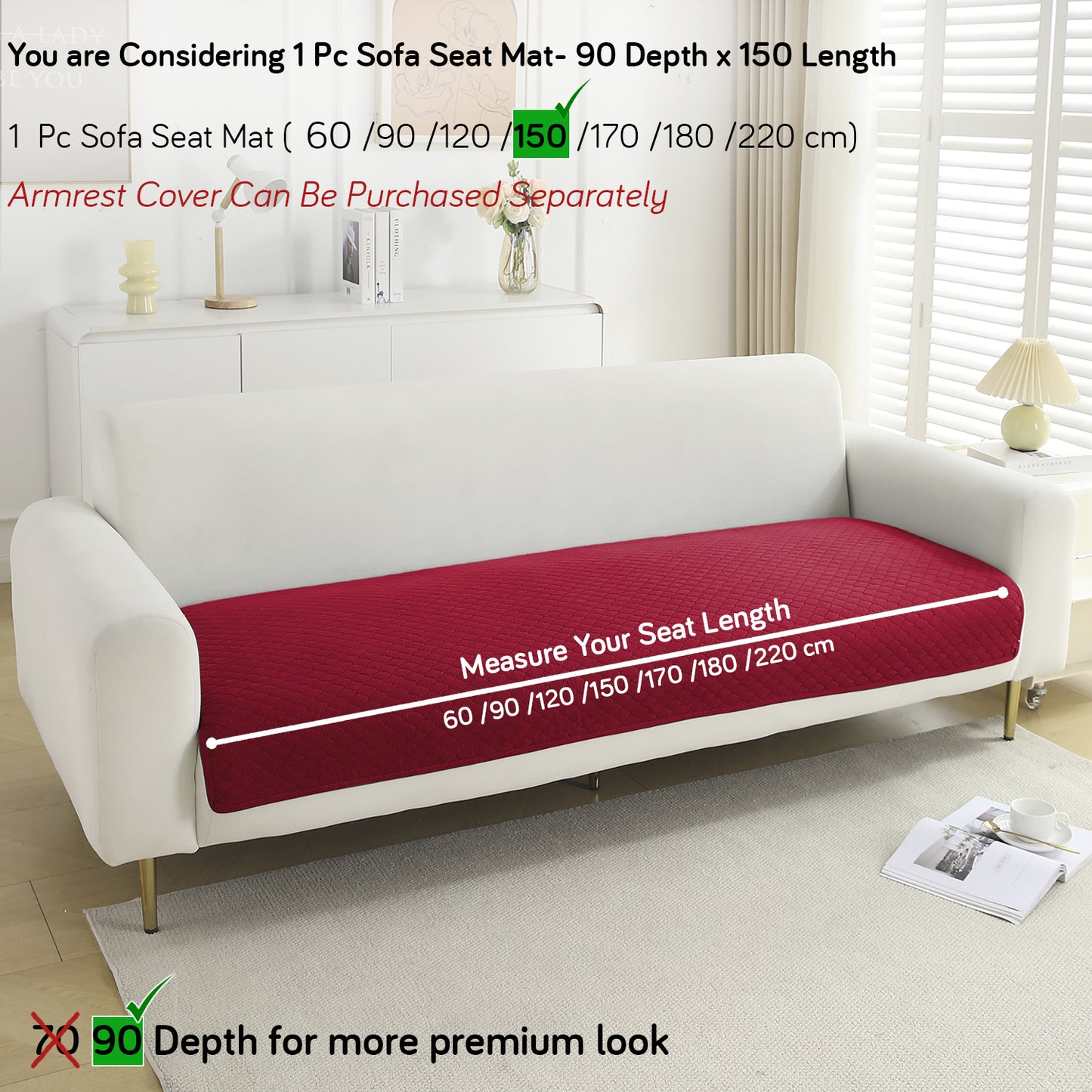 Polyester Quilted Sofa Cover Mats, Maroon