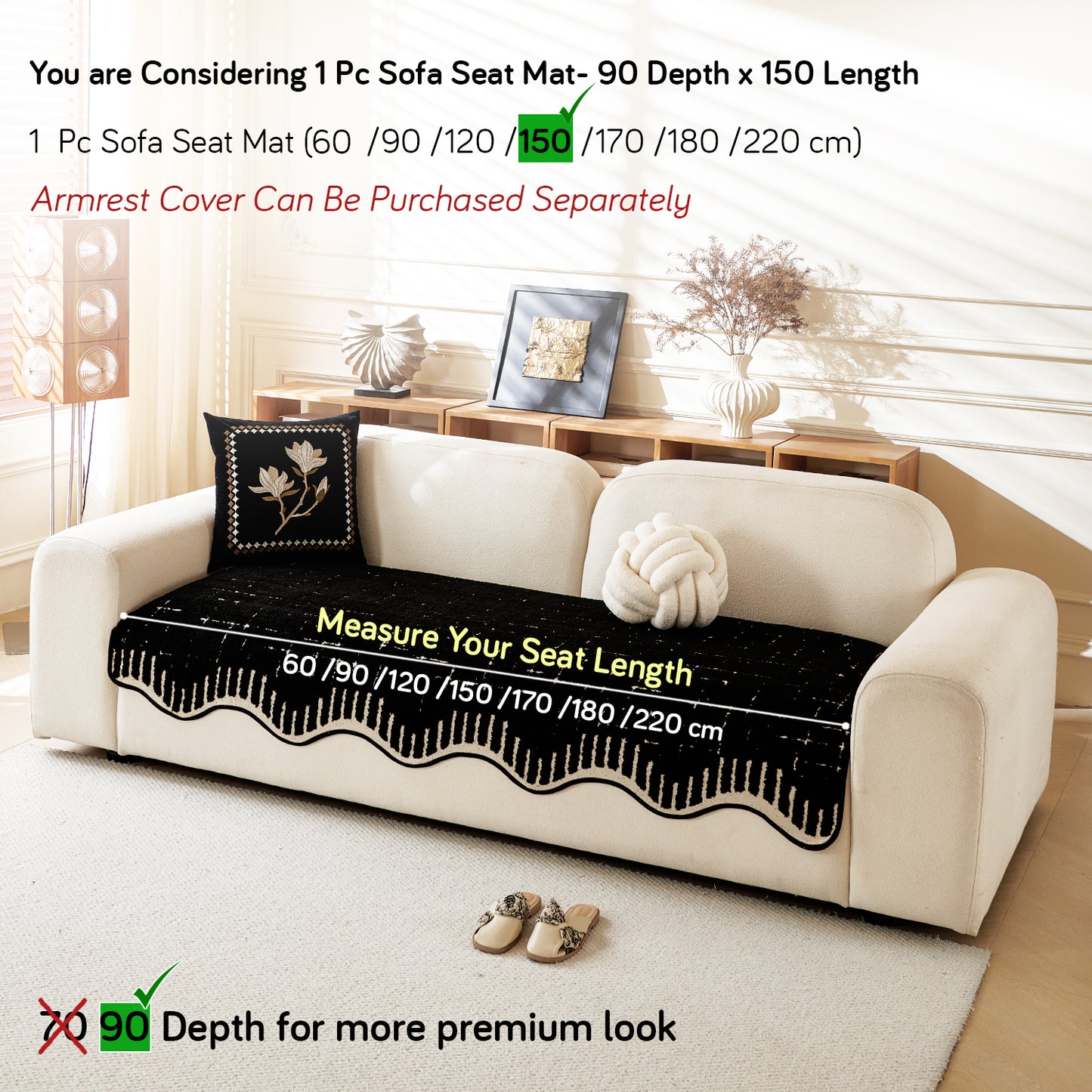 Premium Supple Soft Wavy Sofa Cover Mat, Black