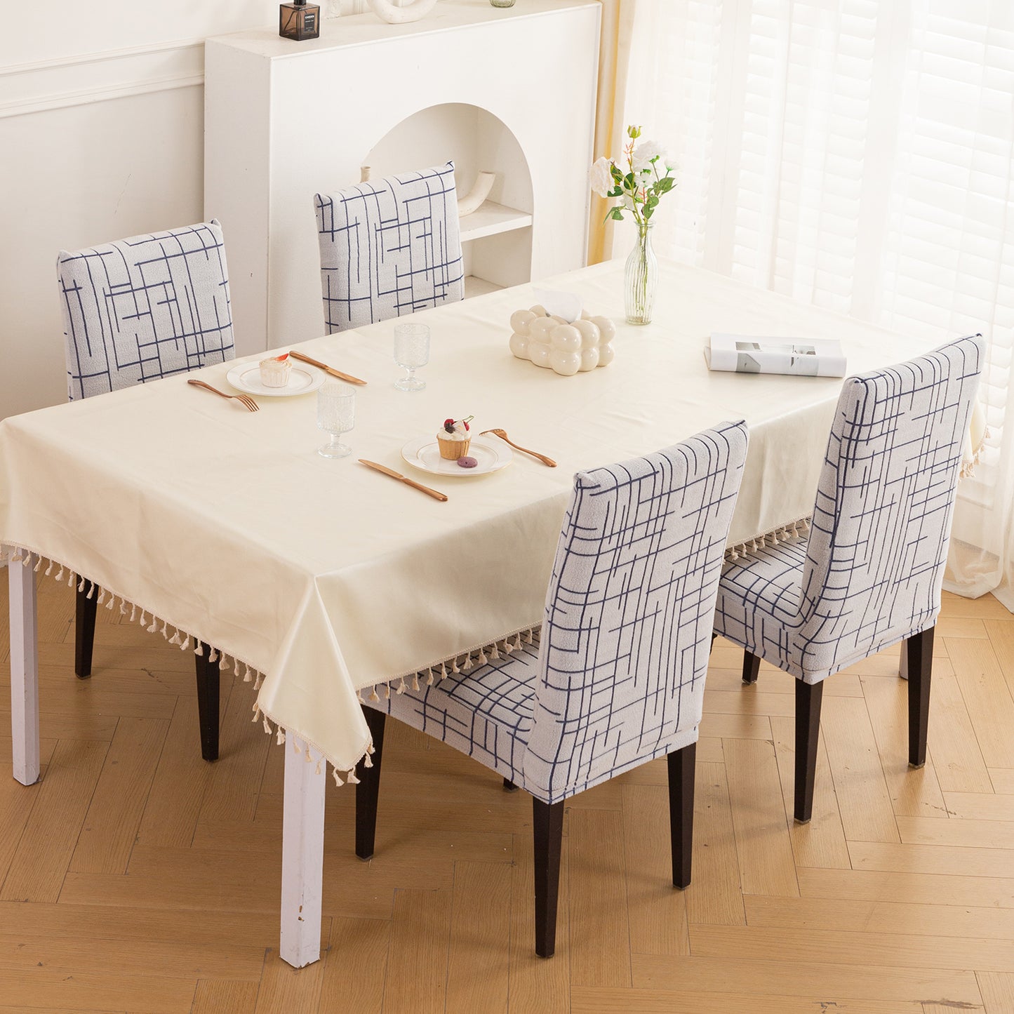 'Crossline Series' 180 GSM Jacquard Chair Cover Set 1/2/4/6, Navy Blue