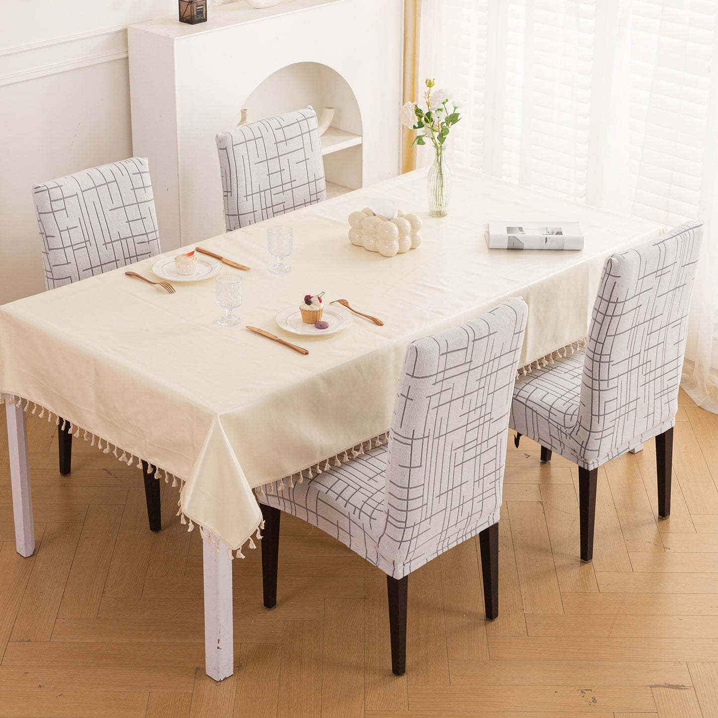 'Crossline Series' 180 GSM Jacquard Chair Cover Set 1/2/4/6, Light Grey