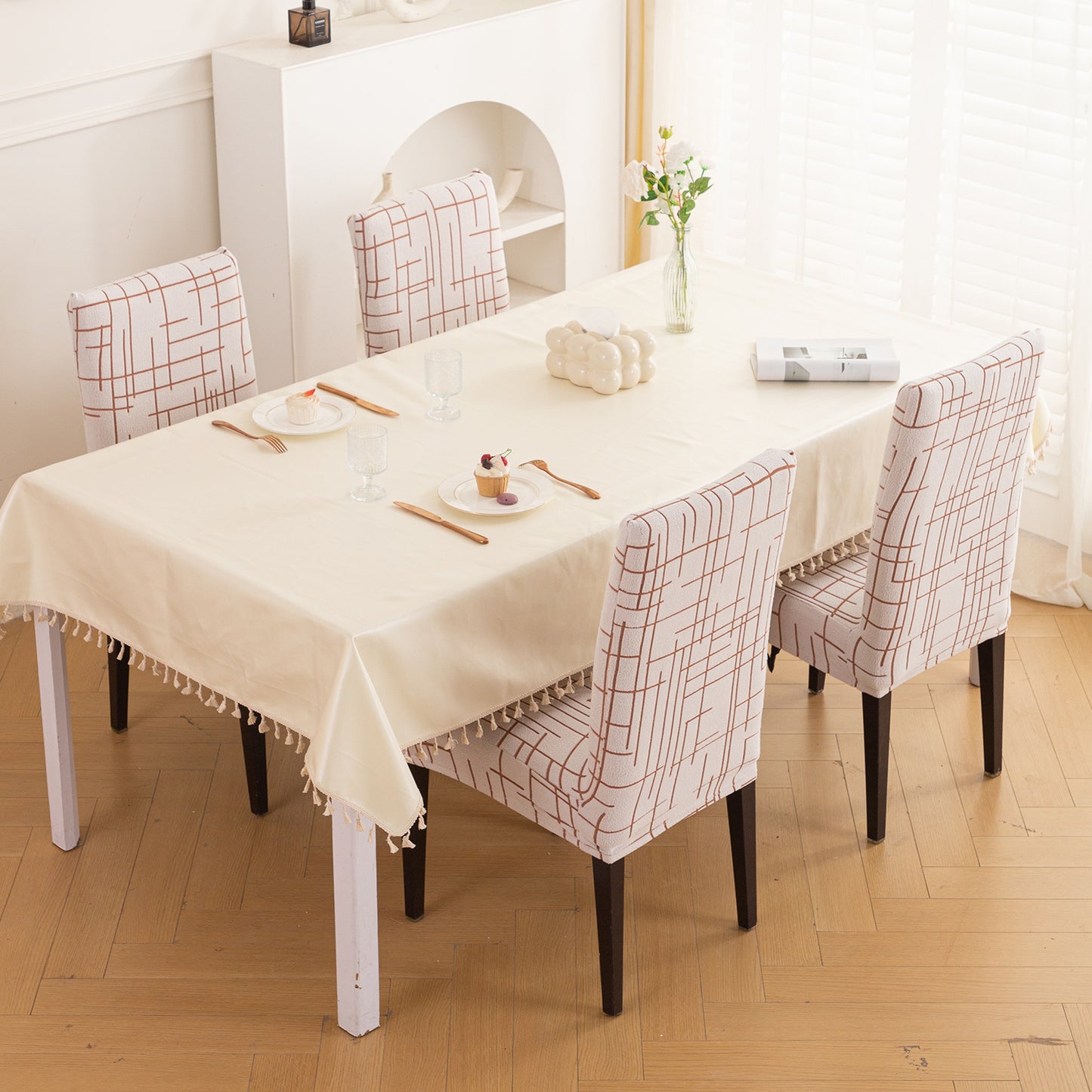 Crossline Series 180 GSM Jacquard Chair Cover Set 1/2/4/6, Rust Brown