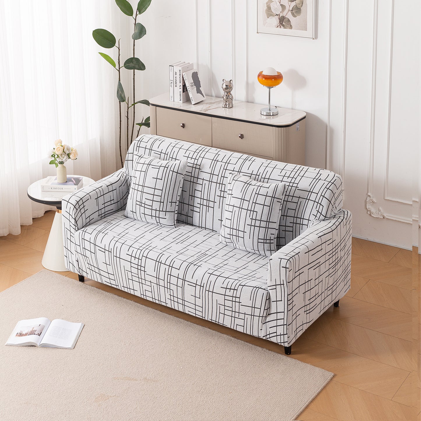 'Crossline Series' Jacquard Sofa Cover 1/2/3/4-seater Fully Covered, Dark Grey