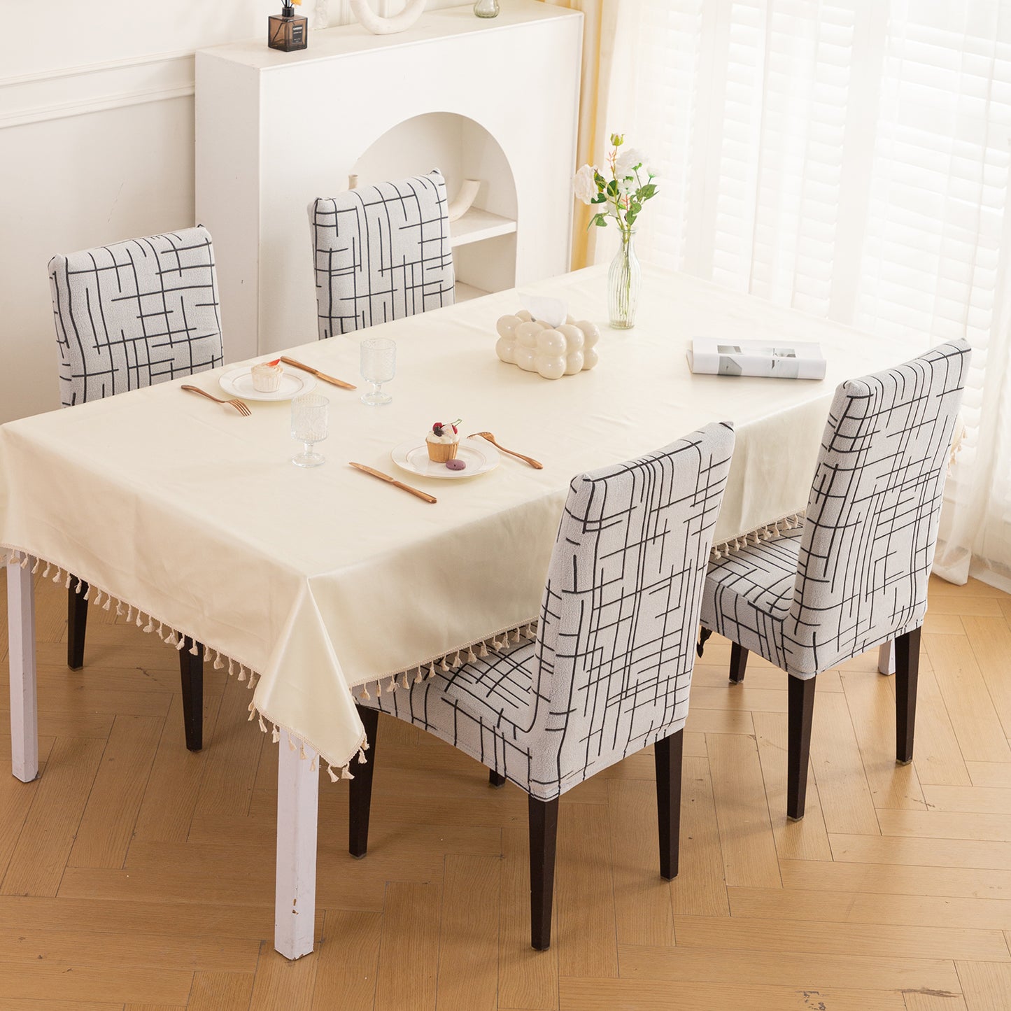 'Crossline Series' 180 GSM Jacquard Chair Cover Set 1/2/4/6, Dark Grey