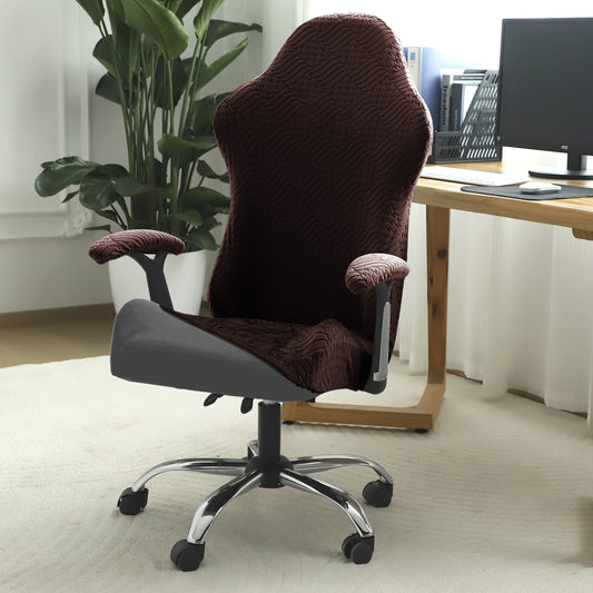 Gaming Chair Cover Elastic Jacquard Computer Rotating Chair Seat Covers Slipcover, Brown