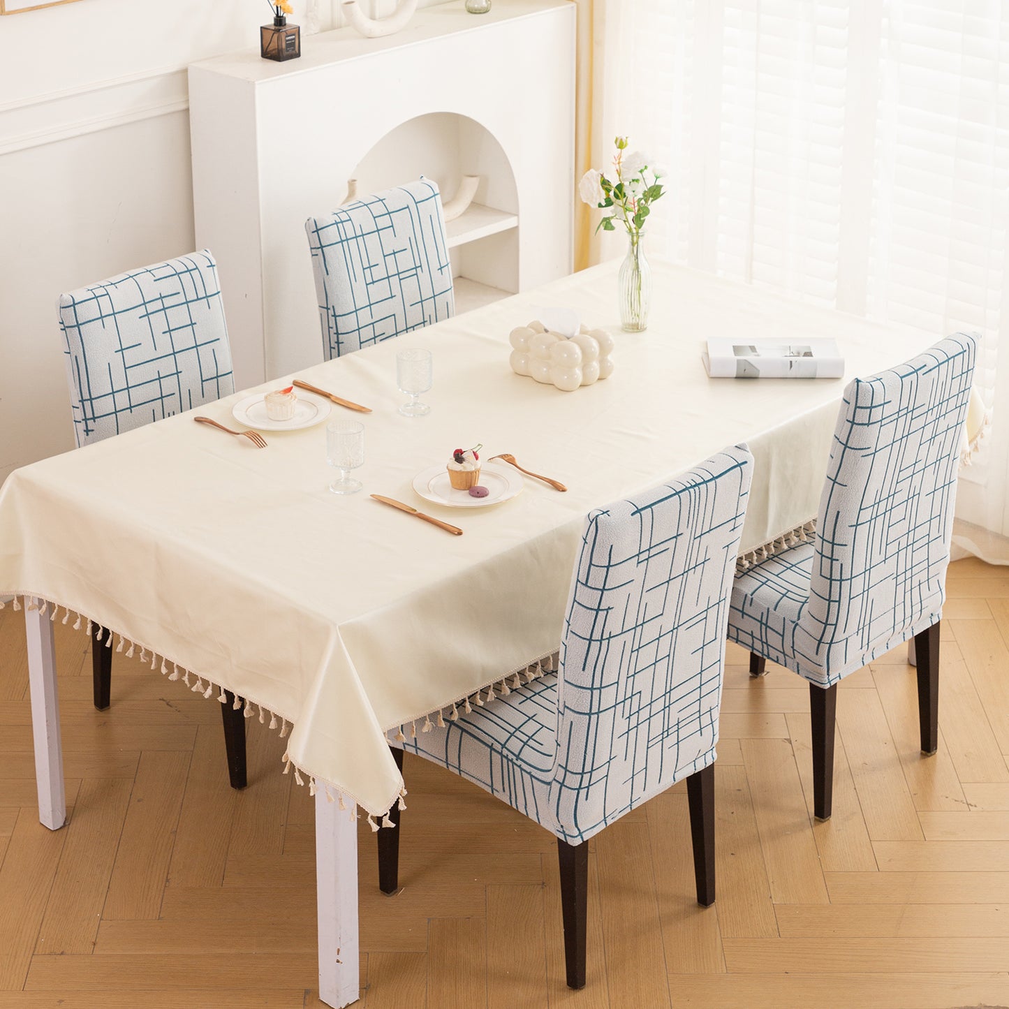 'Crossline Series' 180 GSM Jacquard Chair Cover Set 1/2/4/6, Teal Blue