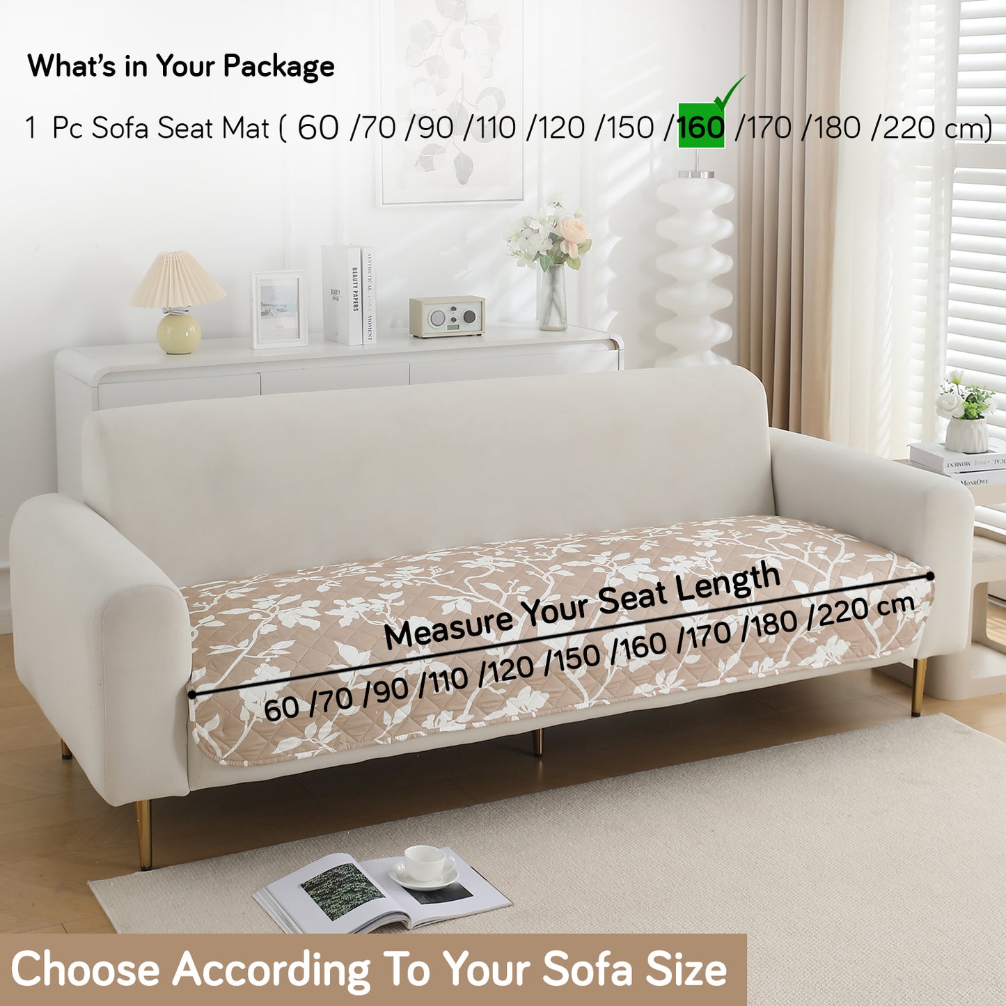HOKIPO Water Repellent + Waterproof Quilted Sofa Mats, Buff Brown Sillehoute Floral