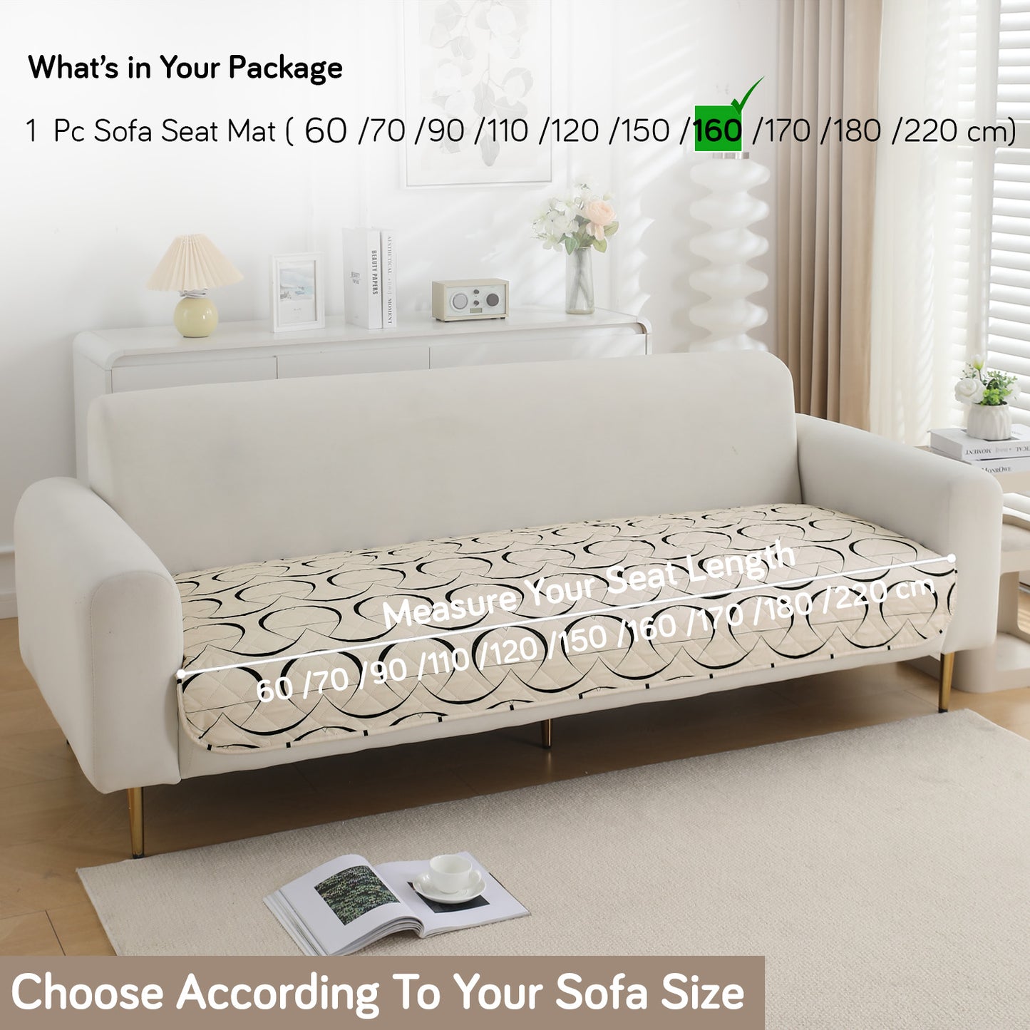 HOKIPO Water Repellent + Waterproof Quilted Sofa Mats, Natural Beige Abstract Art
