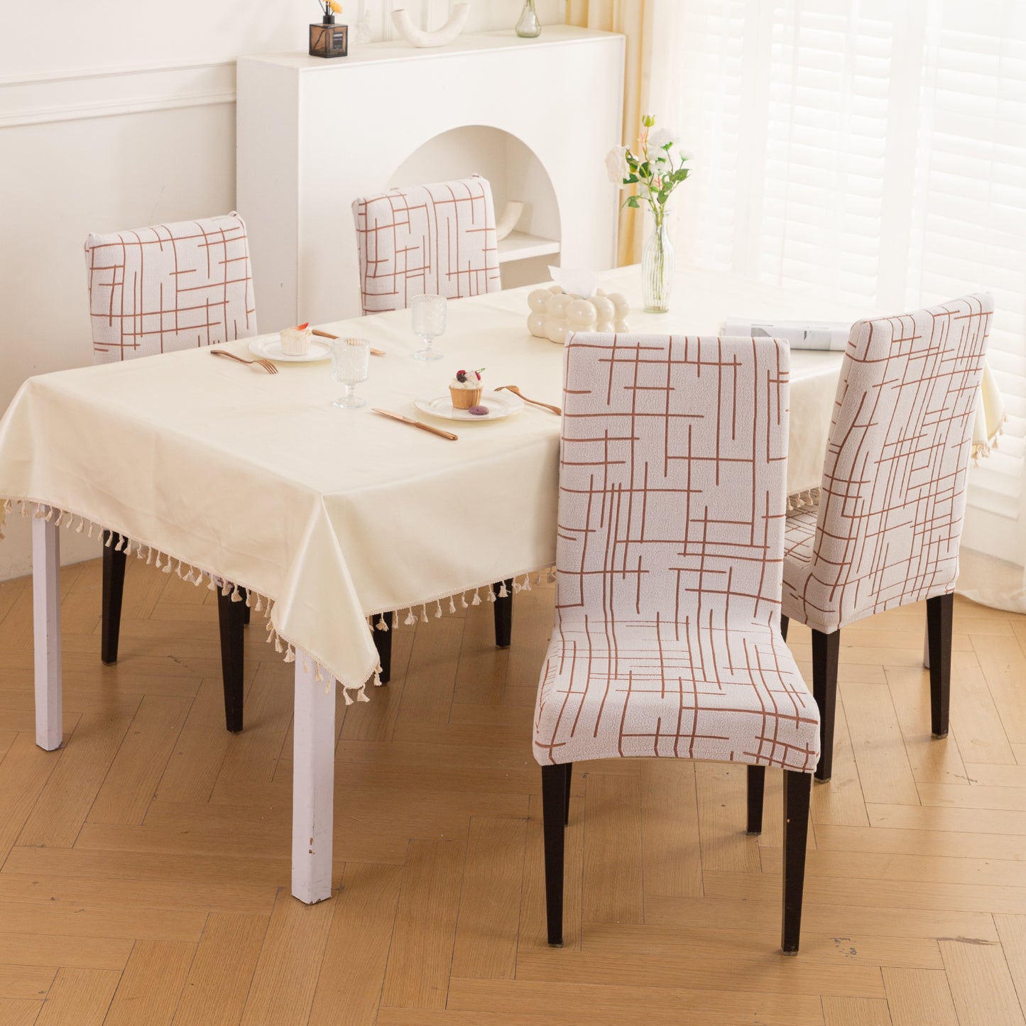 Crossline Series 180 GSM Jacquard Chair Cover Set 1/2/4/6, Rust Brown