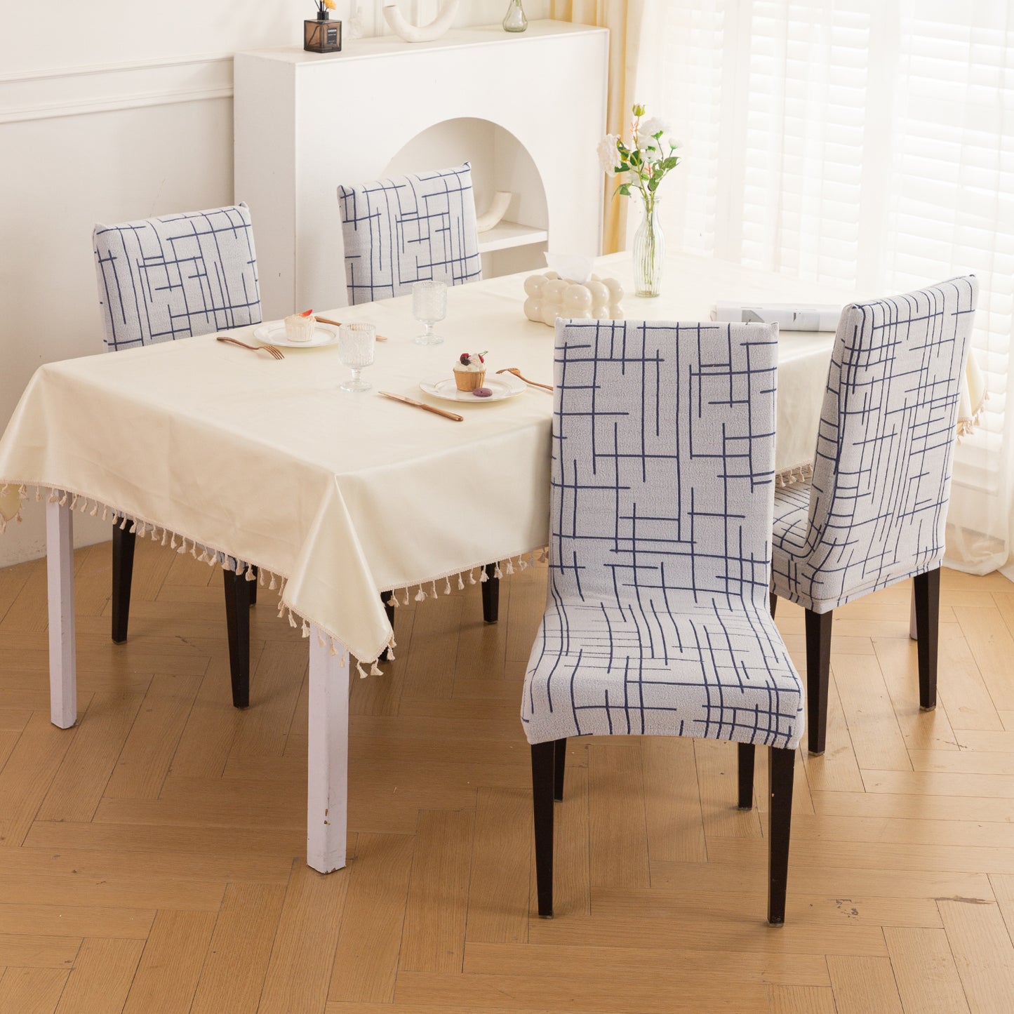 'Crossline Series' 180 GSM Jacquard Chair Cover Set 1/2/4/6, Navy Blue