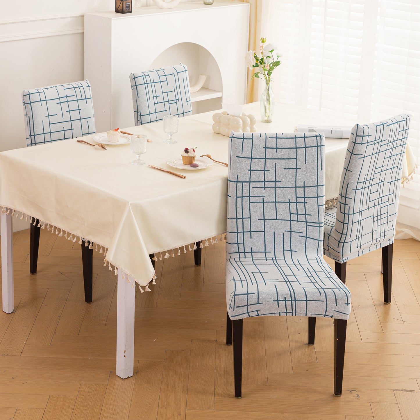'Crossline Series' 180 GSM Jacquard Chair Cover Set 1/2/4/6, Teal Blue