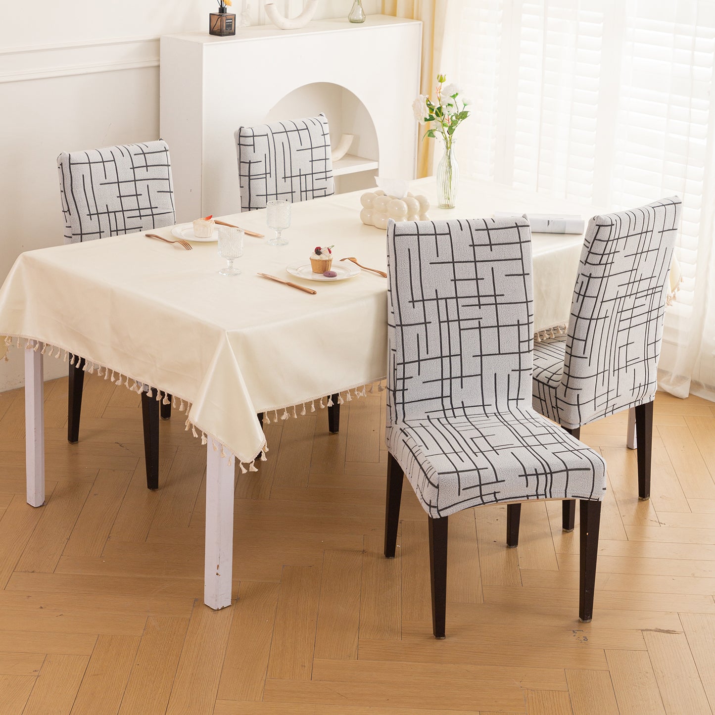 'Crossline Series' 180 GSM Jacquard Chair Cover Set 1/2/4/6, Dark Grey