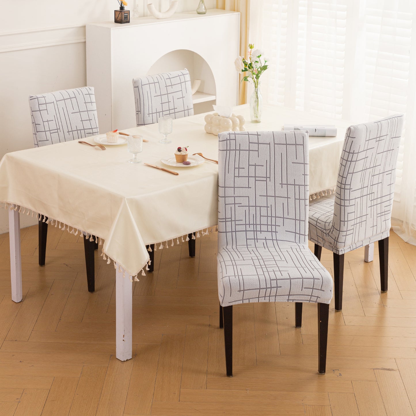 'Crossline Series' 180 GSM Jacquard Chair Cover Set 1/2/4/6, Light Grey