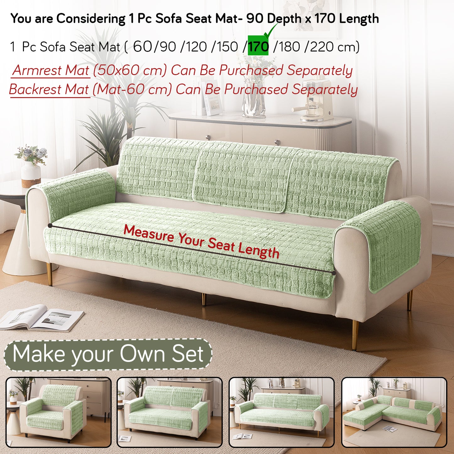 Premium Plush Anti Slip Sofa Cover Mat, Pastel Green