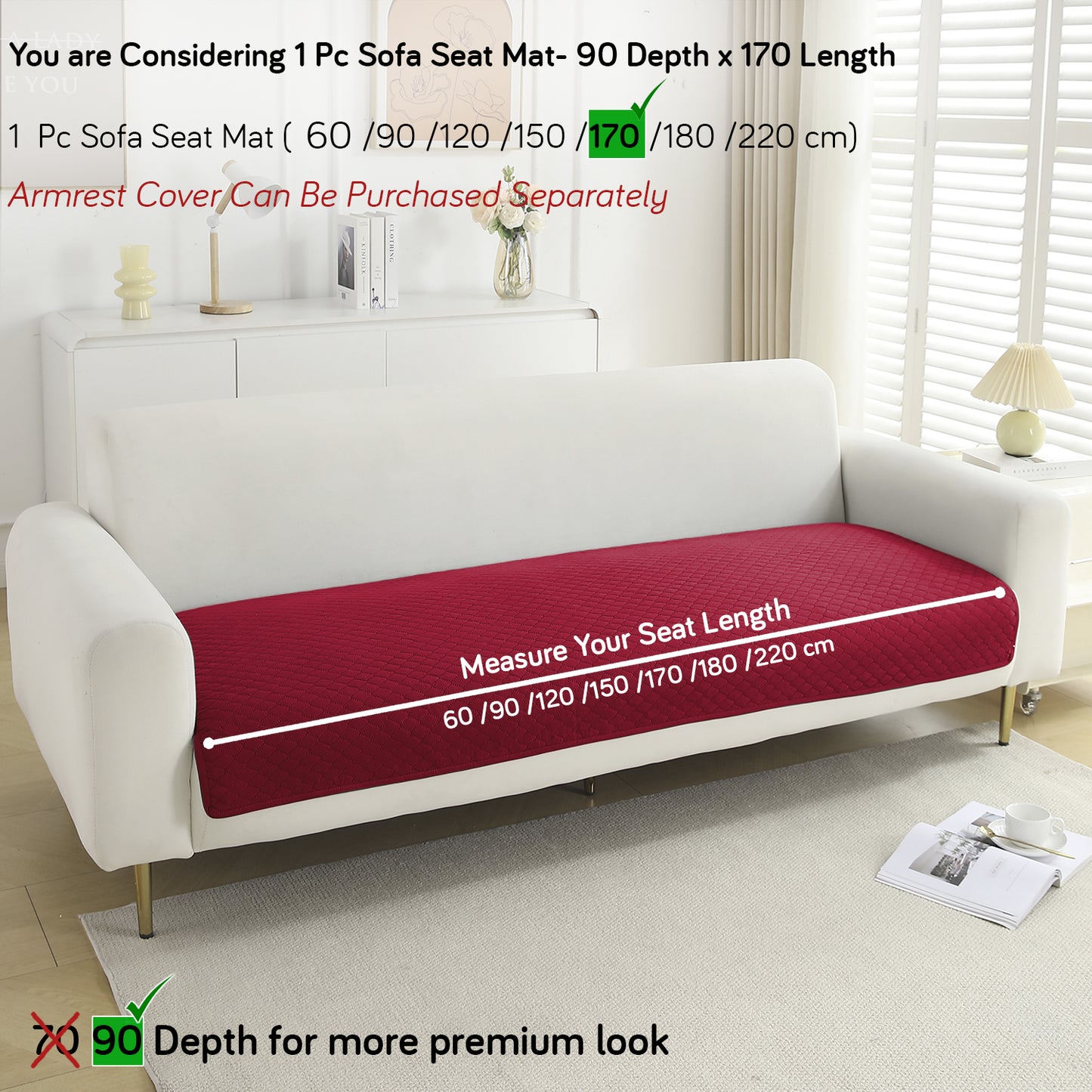 Polyester Quilted Sofa Cover Mats, Maroon