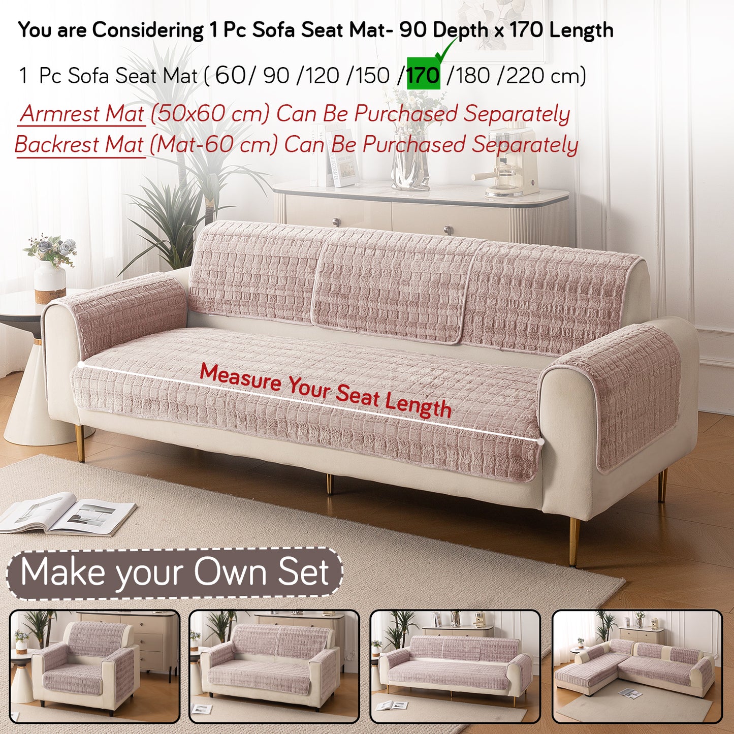 Premium Plush Anti Slip Sofa Cover Mat, Beige