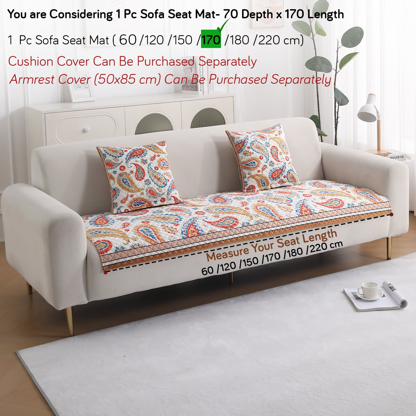 LiefNest Holland Velvet Sofa Cover Mat with Foam Filling - Paisley Multicolor