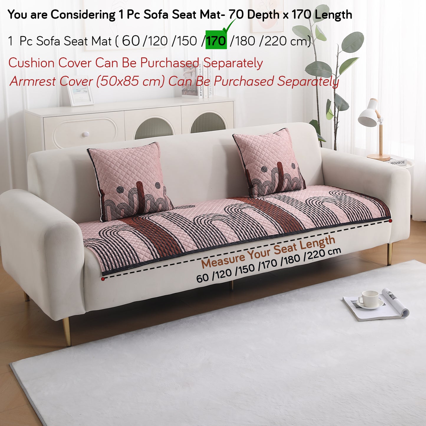 LiefNest Holland Velvet Sofa Cover Mat with Foam Filling - Modern Archscape Mauve Blush