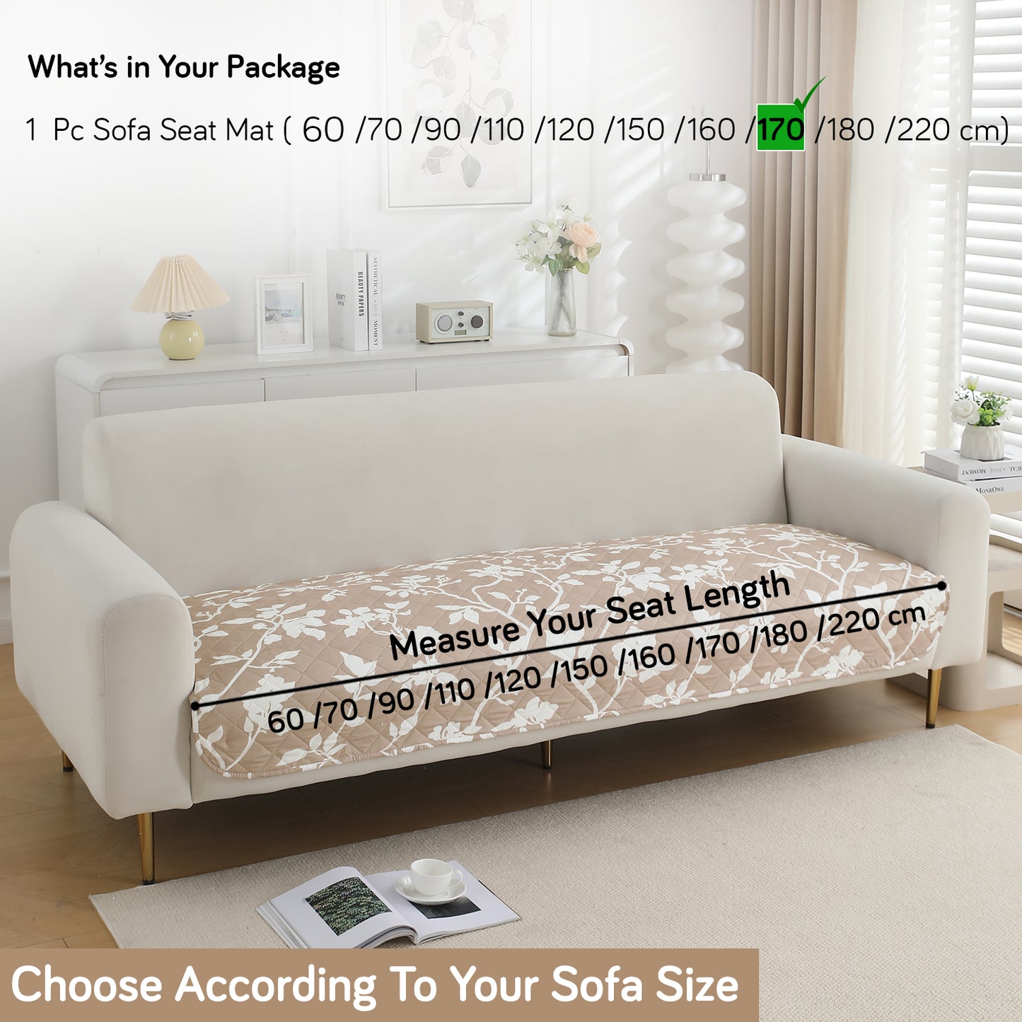 HOKIPO Water Repellent + Waterproof Quilted Sofa Mats, Buff Brown Sillehoute Floral