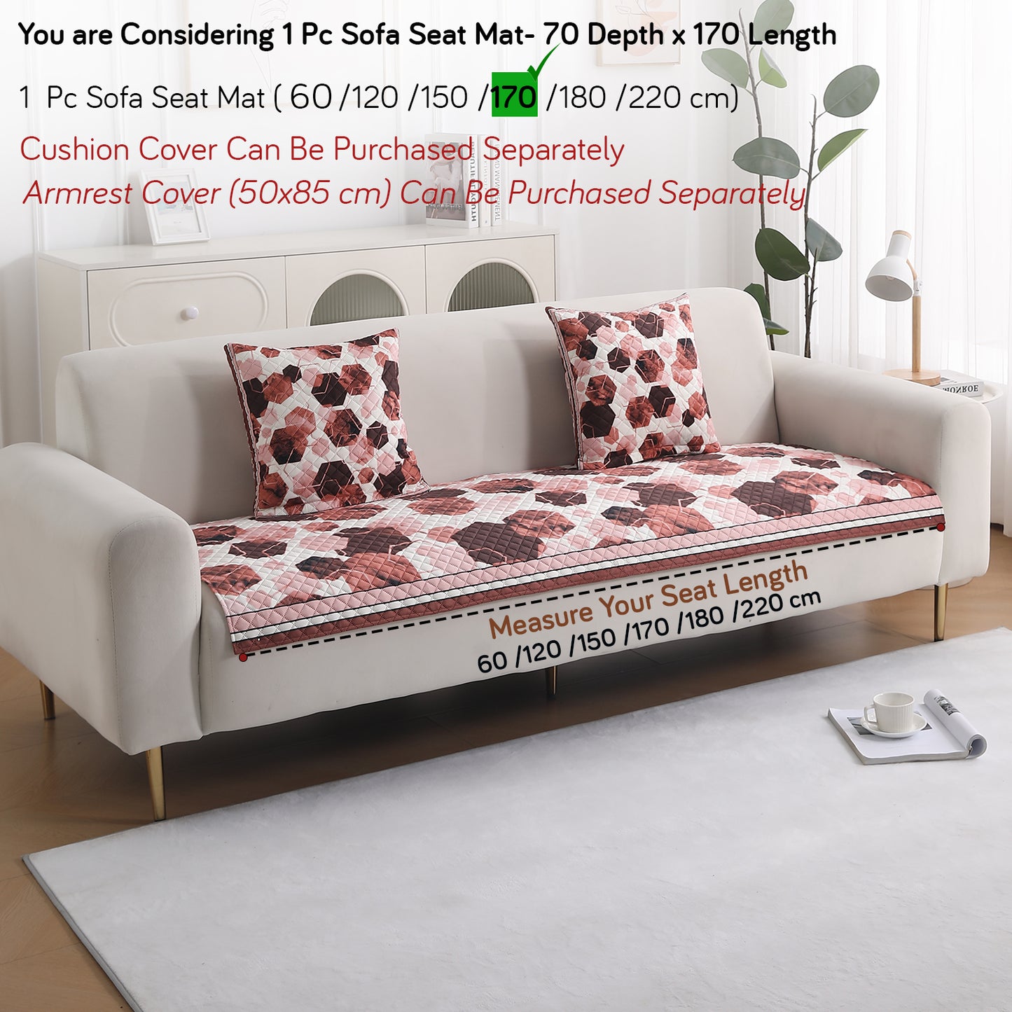 LiefNest Holland Velvet Sofa Cover Mat with Foam Filling - Geometric Hexagon Cider