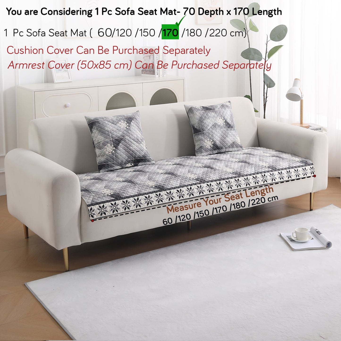 LiefNest Holland Velvet Sofa Cover Mat with Foam Filling - Snowflakes Gradient Grey
