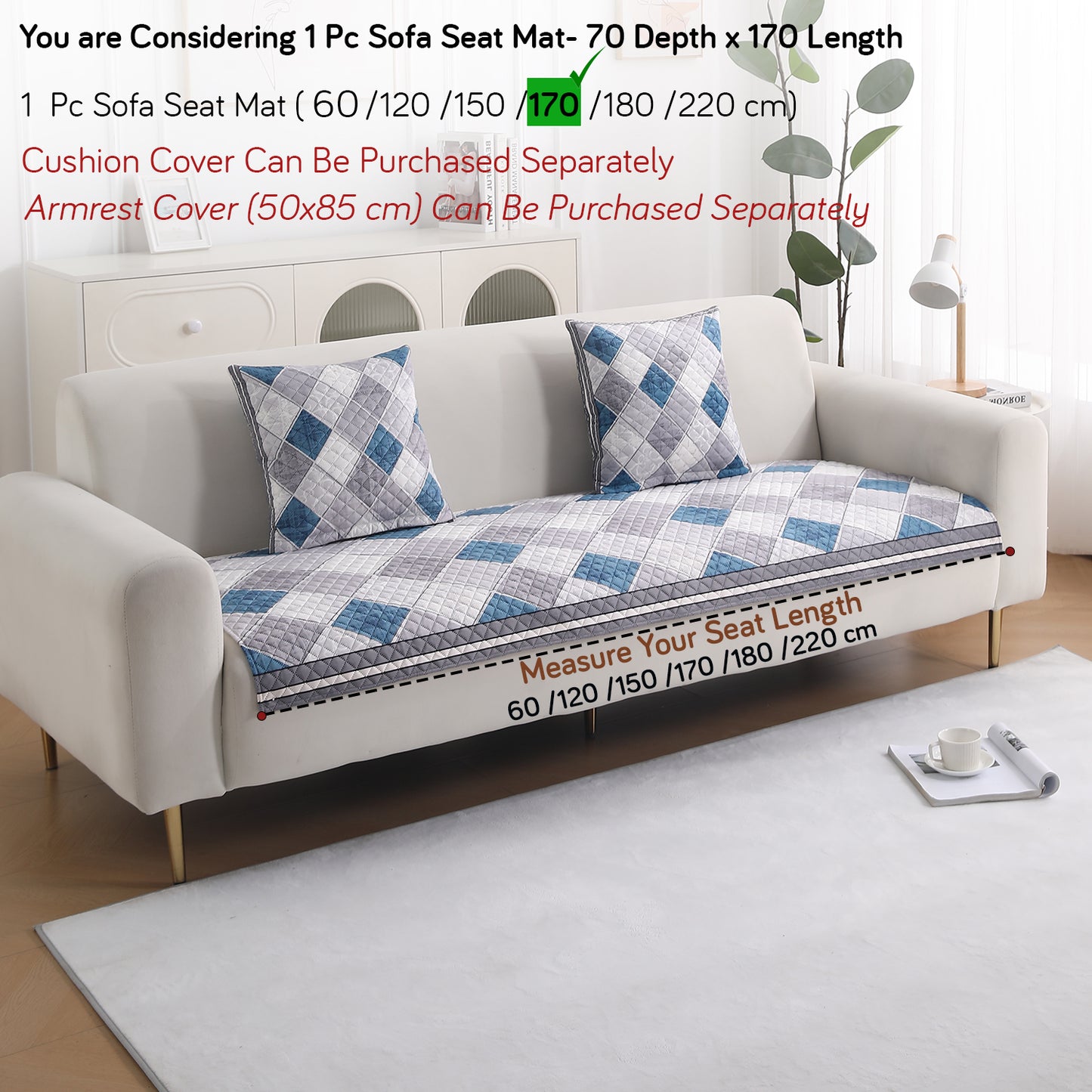 LiefNest Holland Velvet Sofa Cover Mat with Foam Filling - Diamond Slate Grey Blue