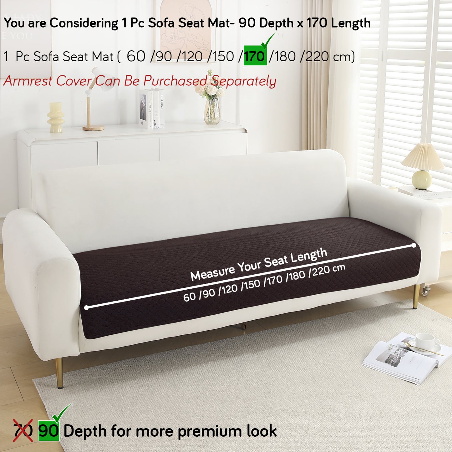 Polyester Quilted Sofa Cover Mats, Dark Brown