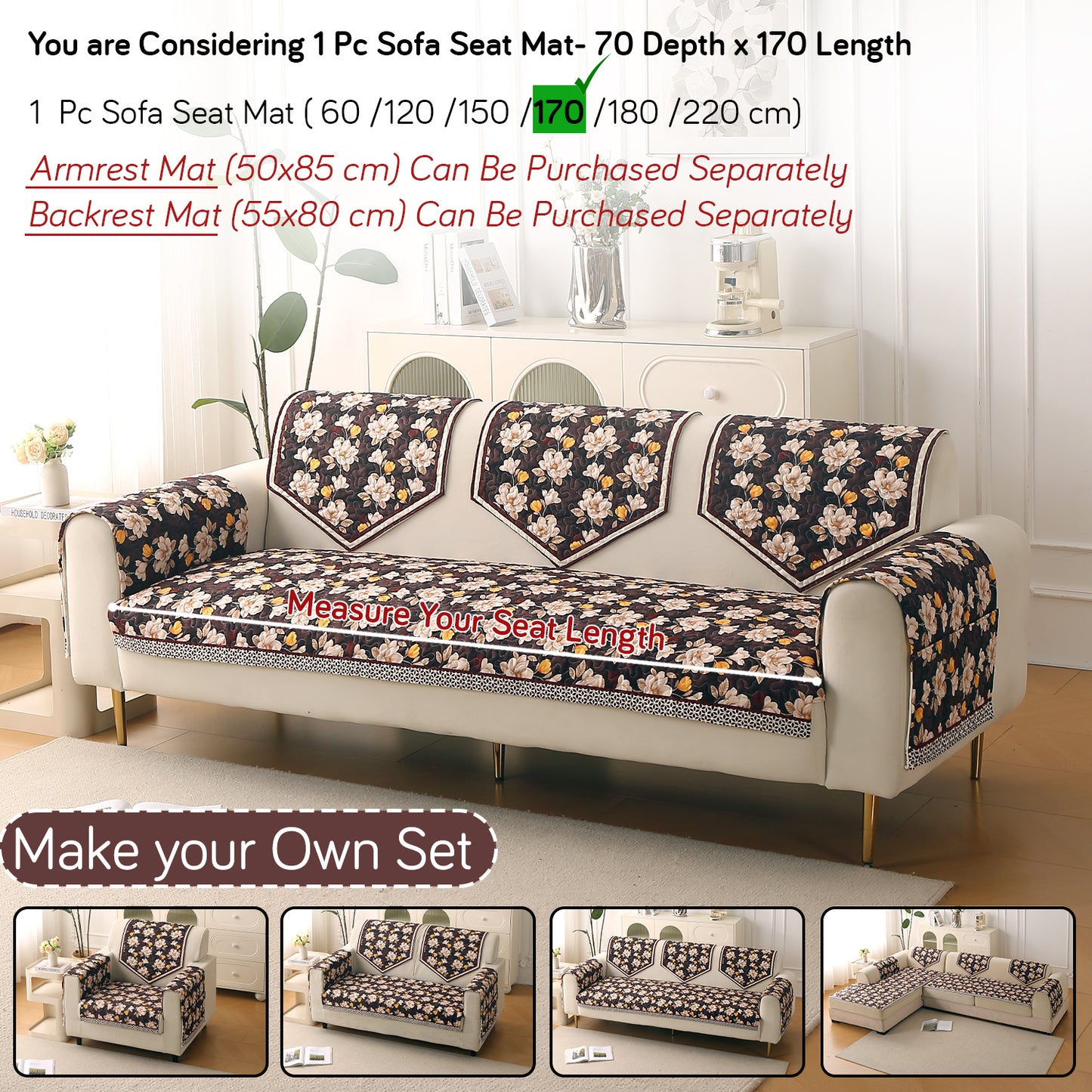 Florentina Series Premium Holland Velvet Sofa Cover Mat - Camellia Brown