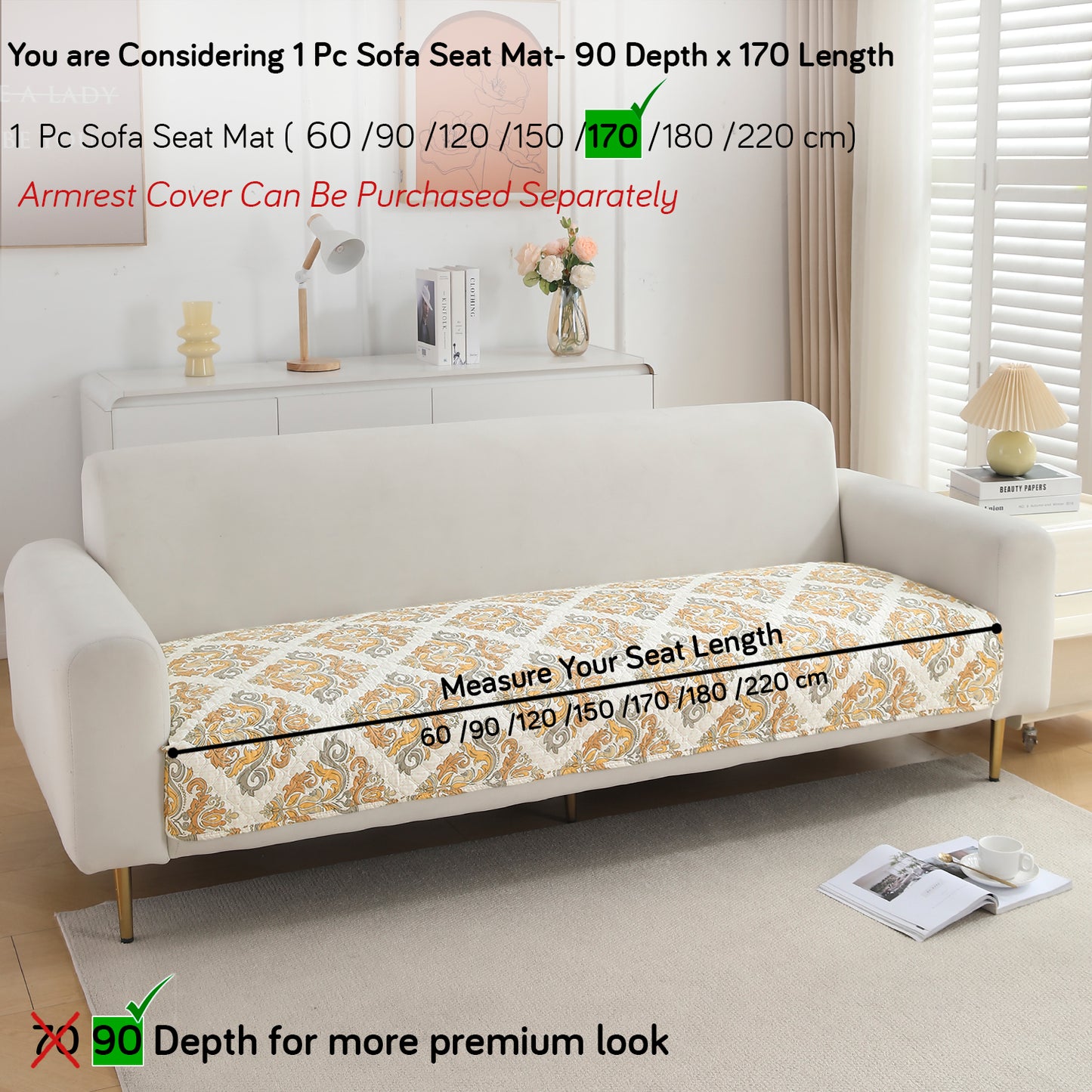 Polyester Printed Quilted Sofa Cover Mats, Damask Beige