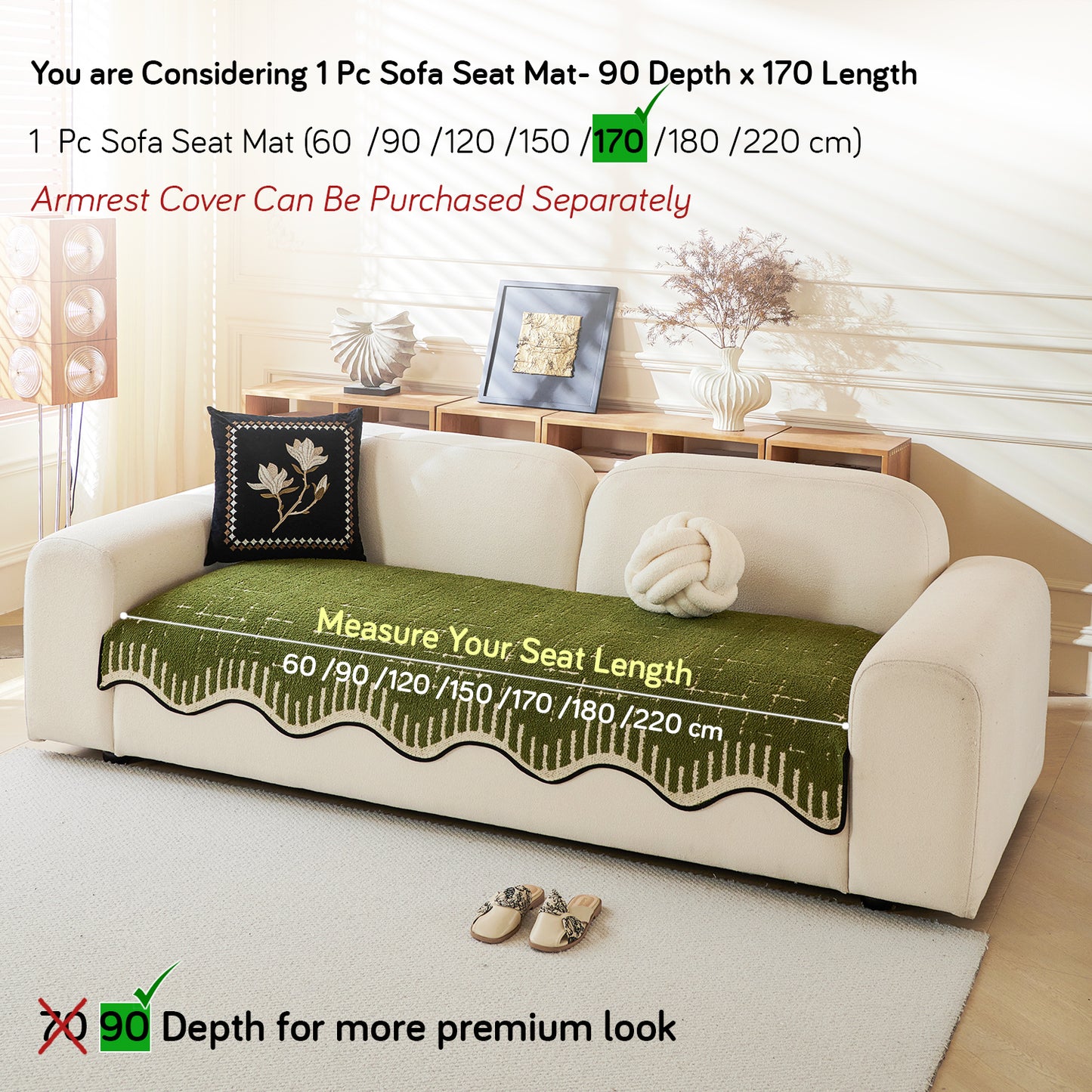 Premium Supple Soft Wavy Sofa Cover Mat, Green