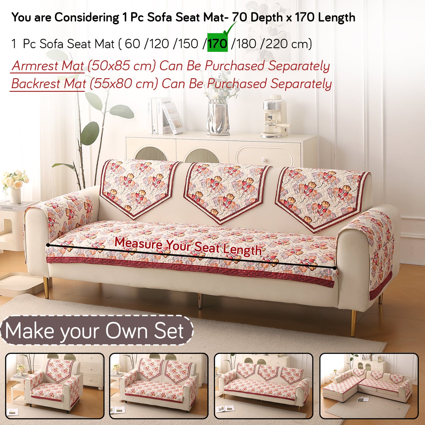 Florentina Series Premium Holland Velvet Sofa Cover Mat - Autumn Cream