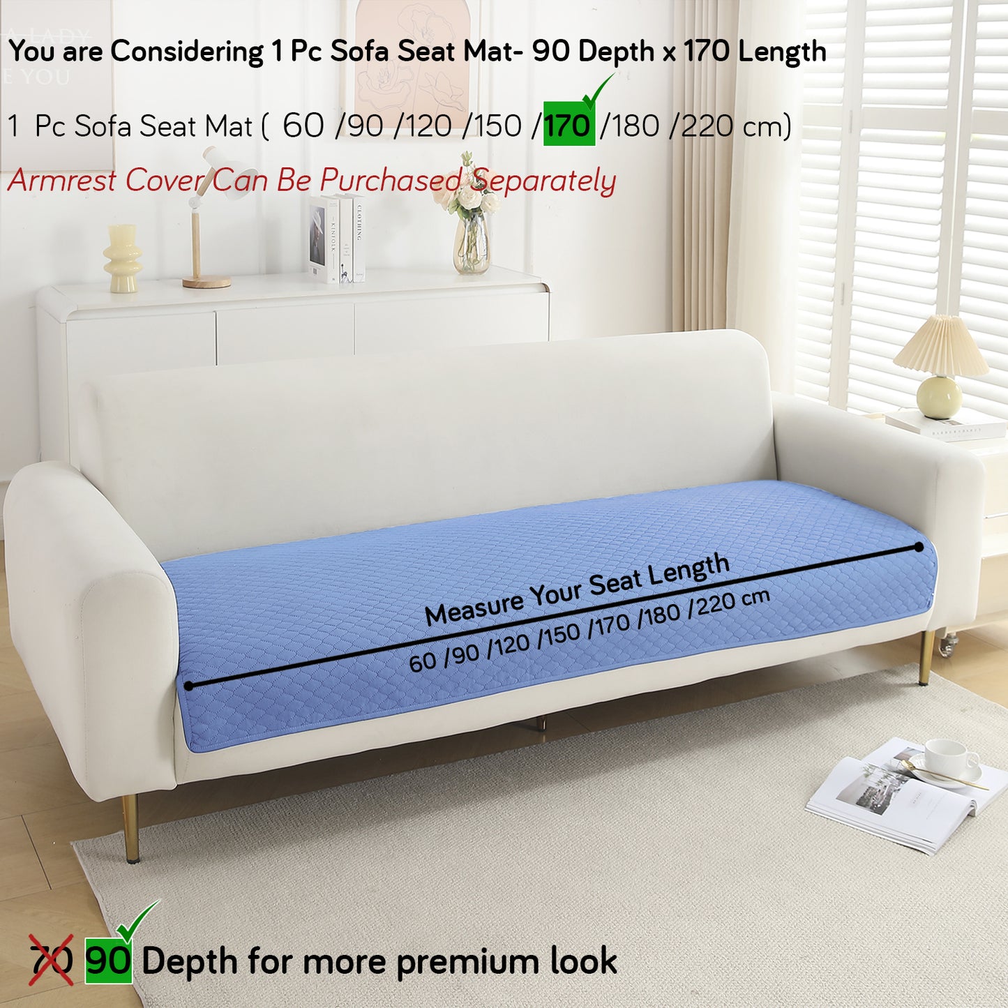 Polyester Quilted Sofa Cover Mats, Blue
