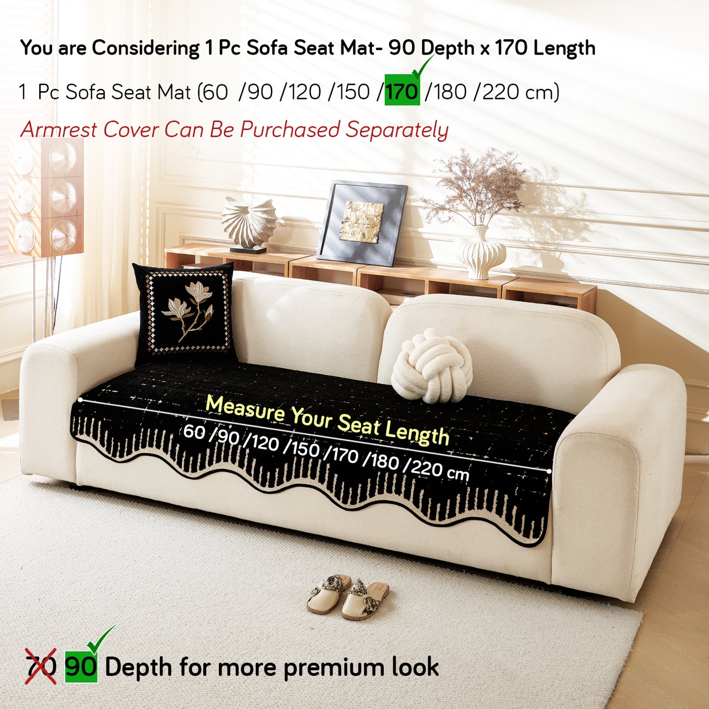 Premium Supple Soft Wavy Sofa Cover Mat, Black
