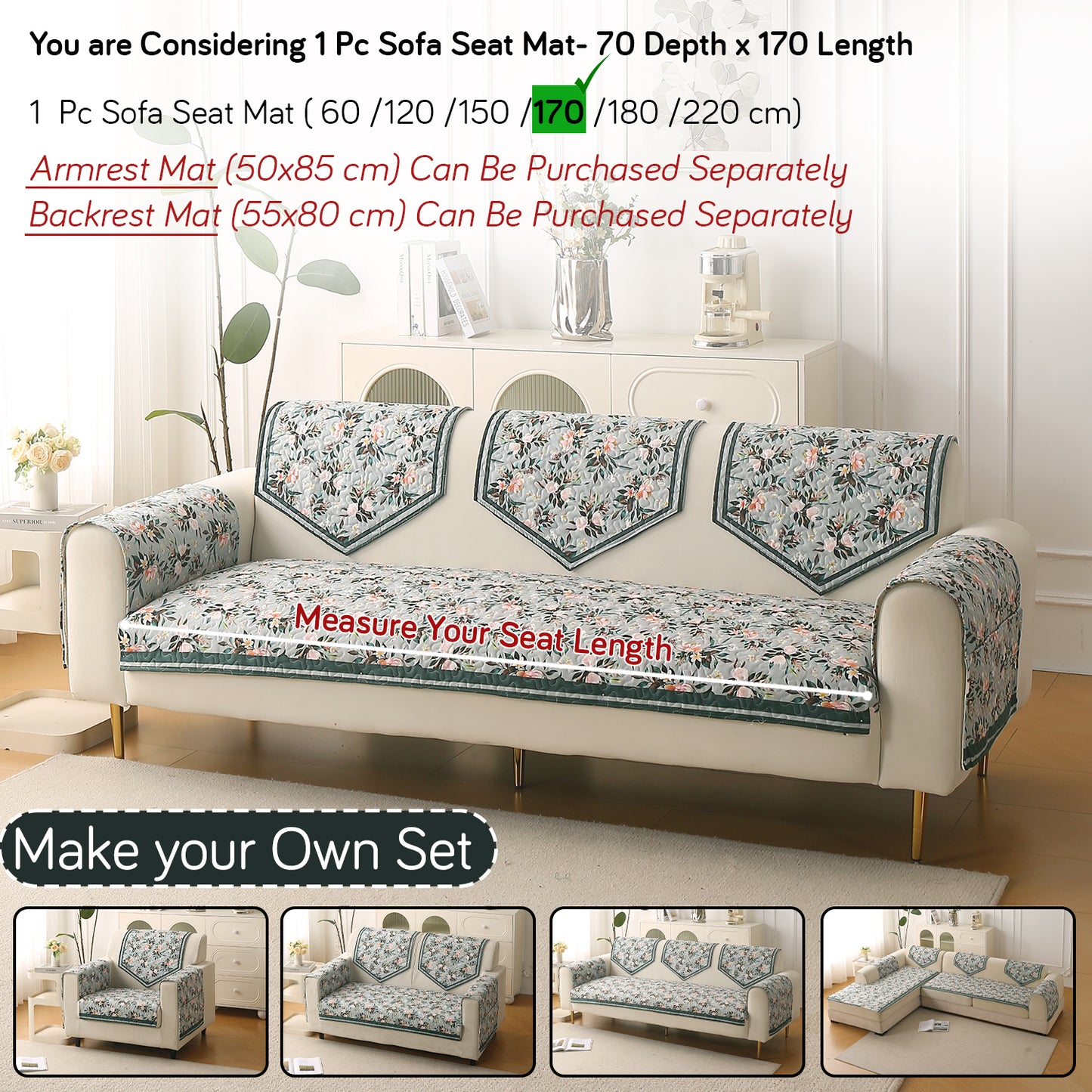 Florentina Series Premium Holland Velvet Sofa Cover Mat - Magnolia Green