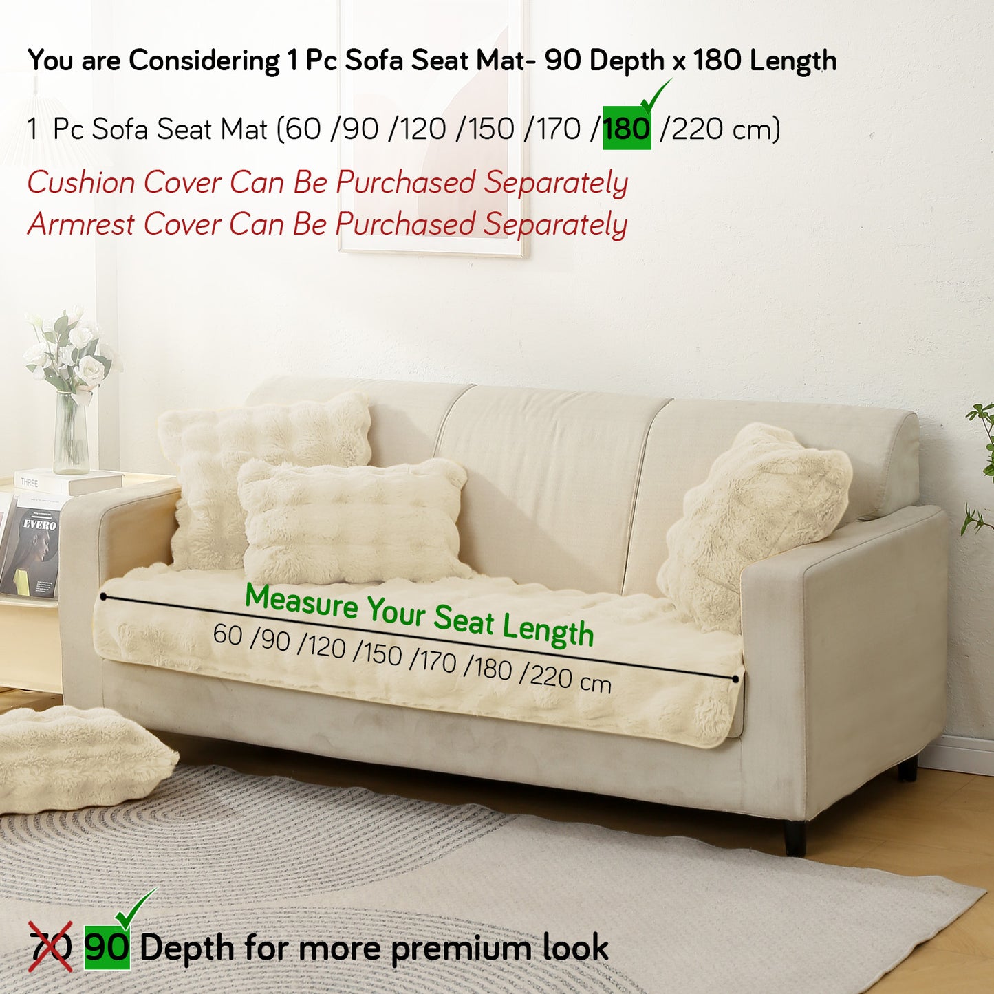 Premium Faux Rabbit Fur Sofa Seat Mats, Beige