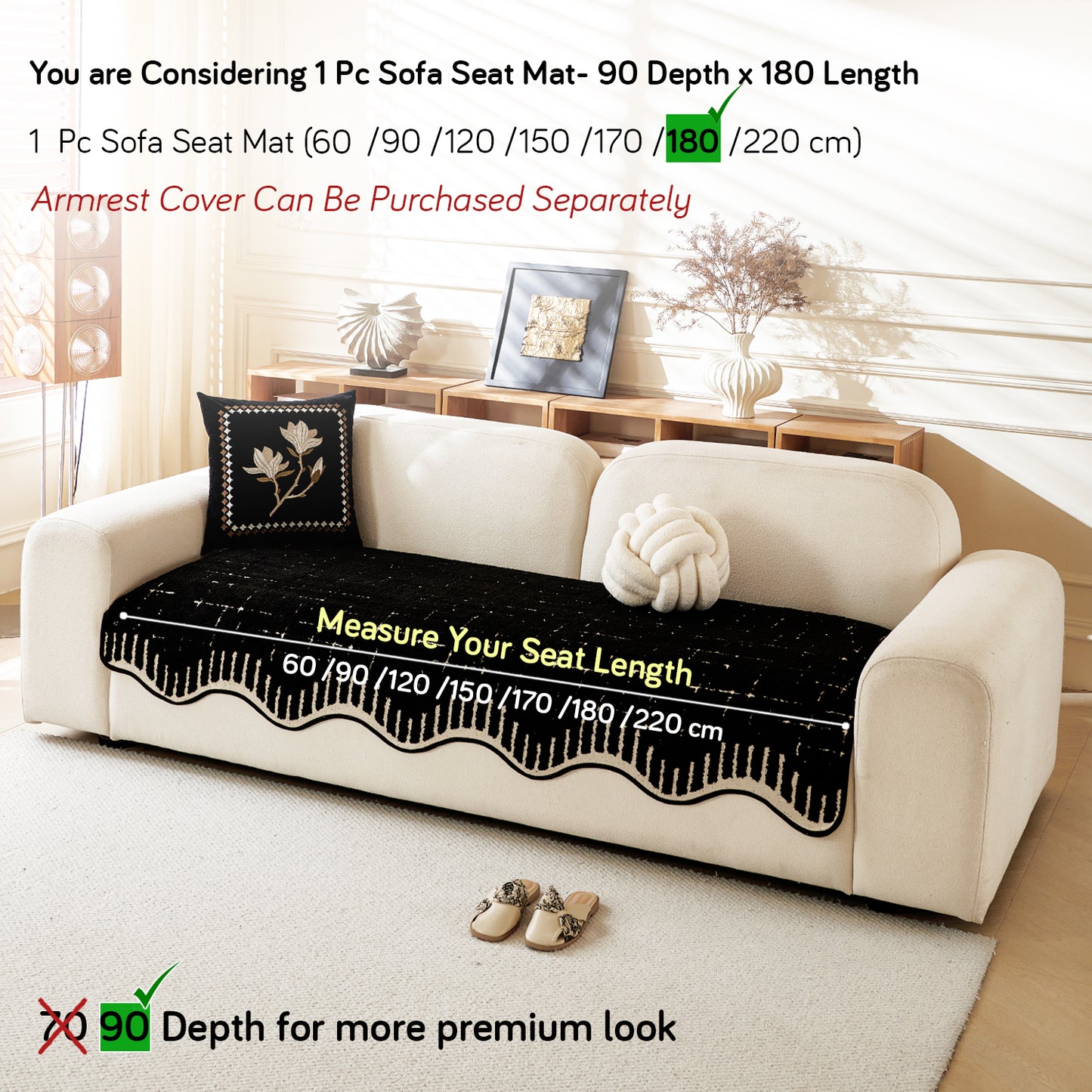 Premium Supple Soft Wavy Sofa Cover Mat, Black
