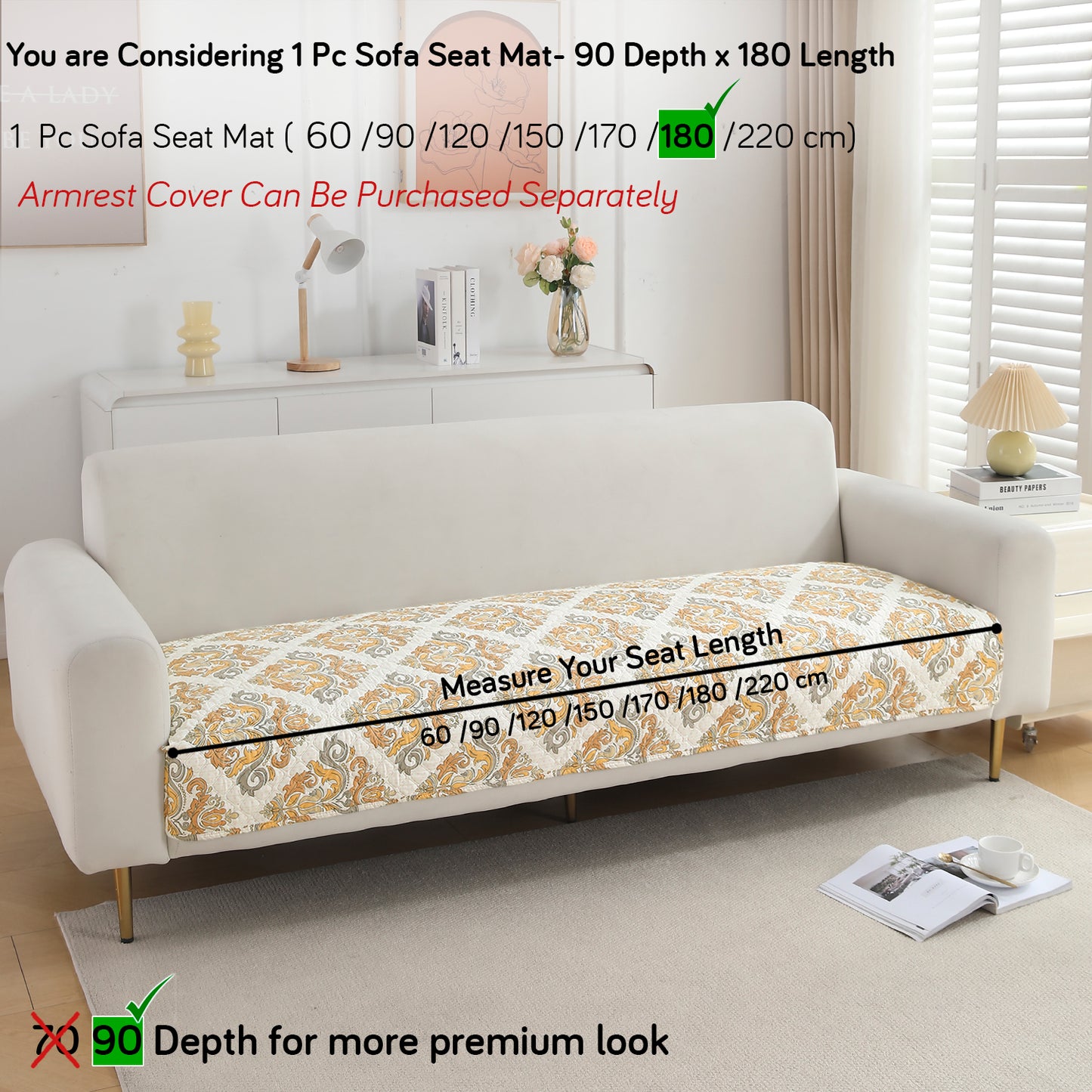 Polyester Printed Quilted Sofa Cover Mats, Damask Beige