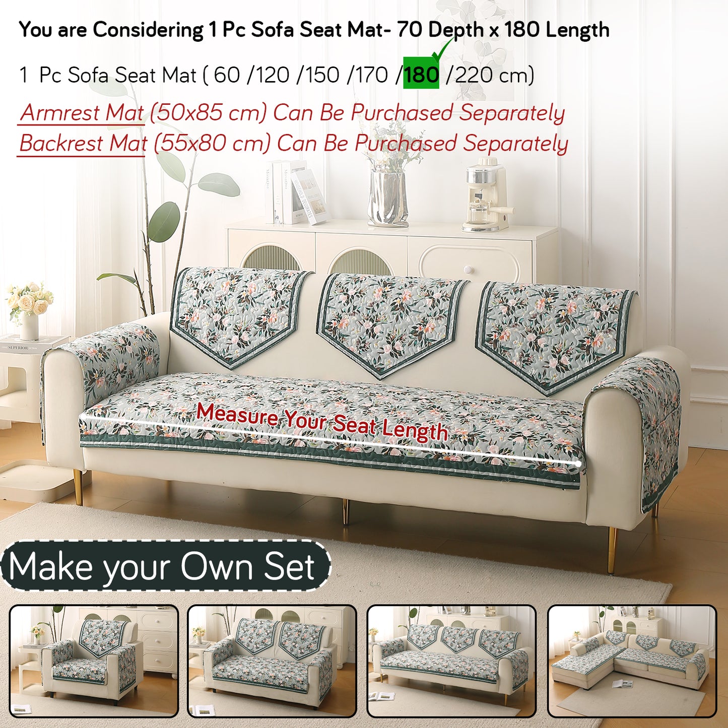 Florentina Series Premium Holland Velvet Sofa Cover Mat - Magnolia Green