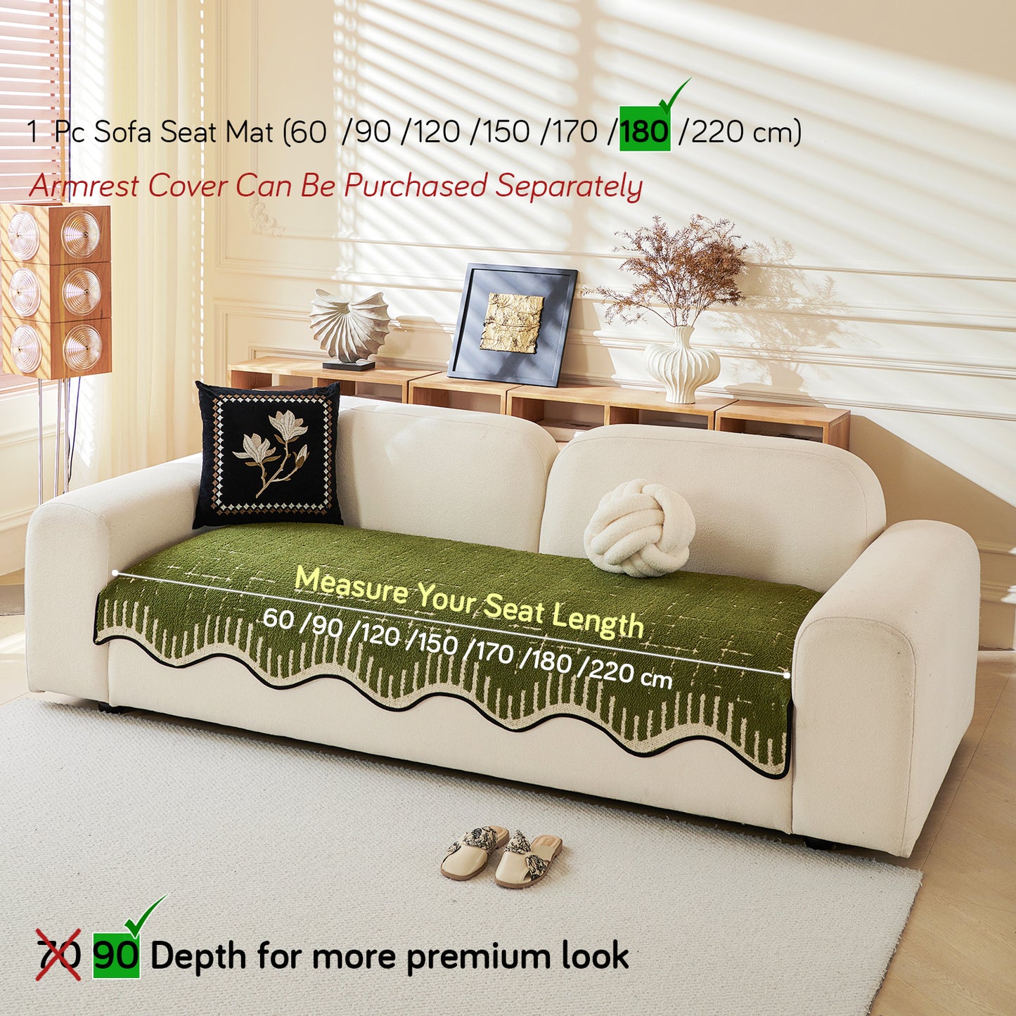 Premium Supple Soft Wavy Sofa Cover Mat, Green