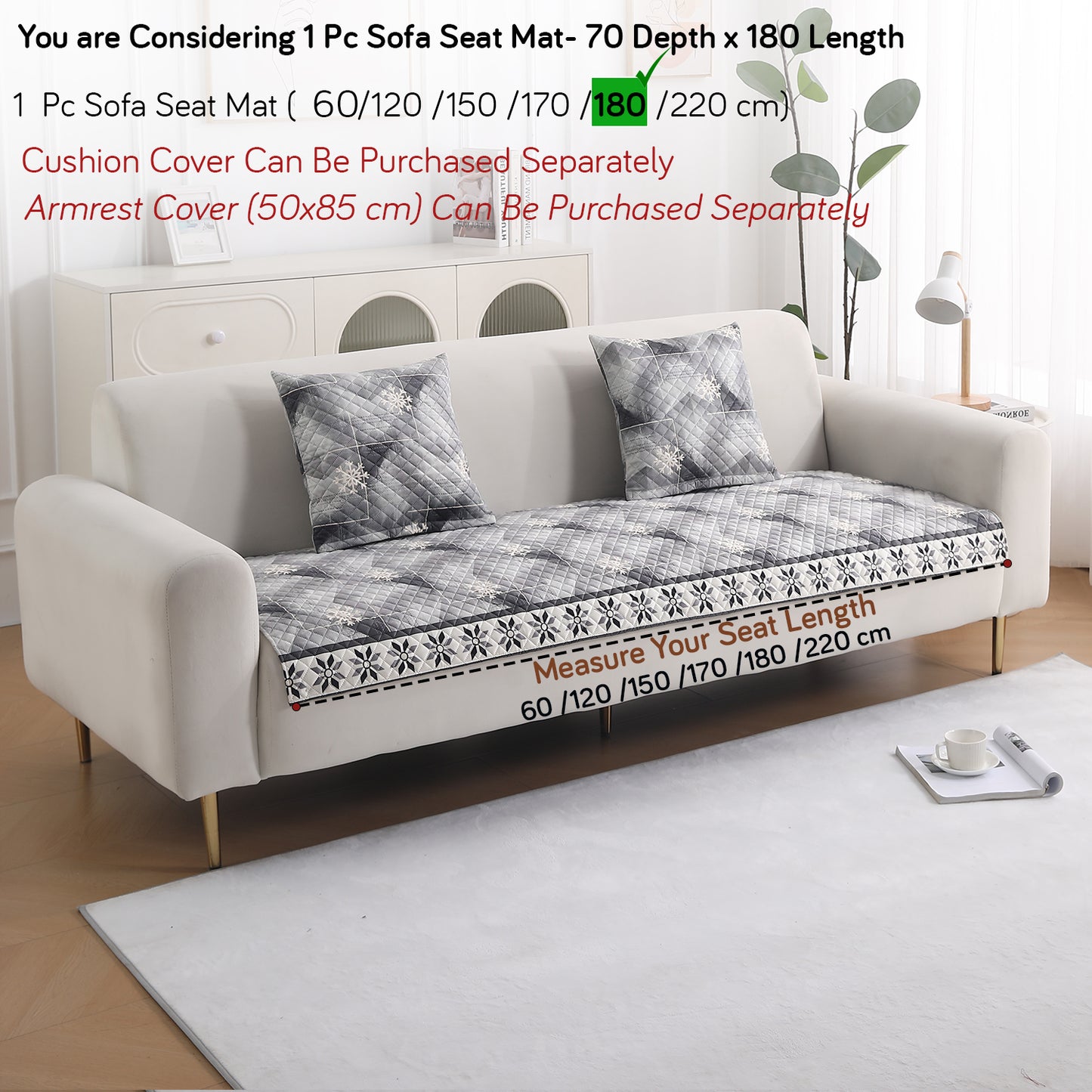 LiefNest Holland Velvet Sofa Cover Mat with Foam Filling - Snowflakes Gradient Grey