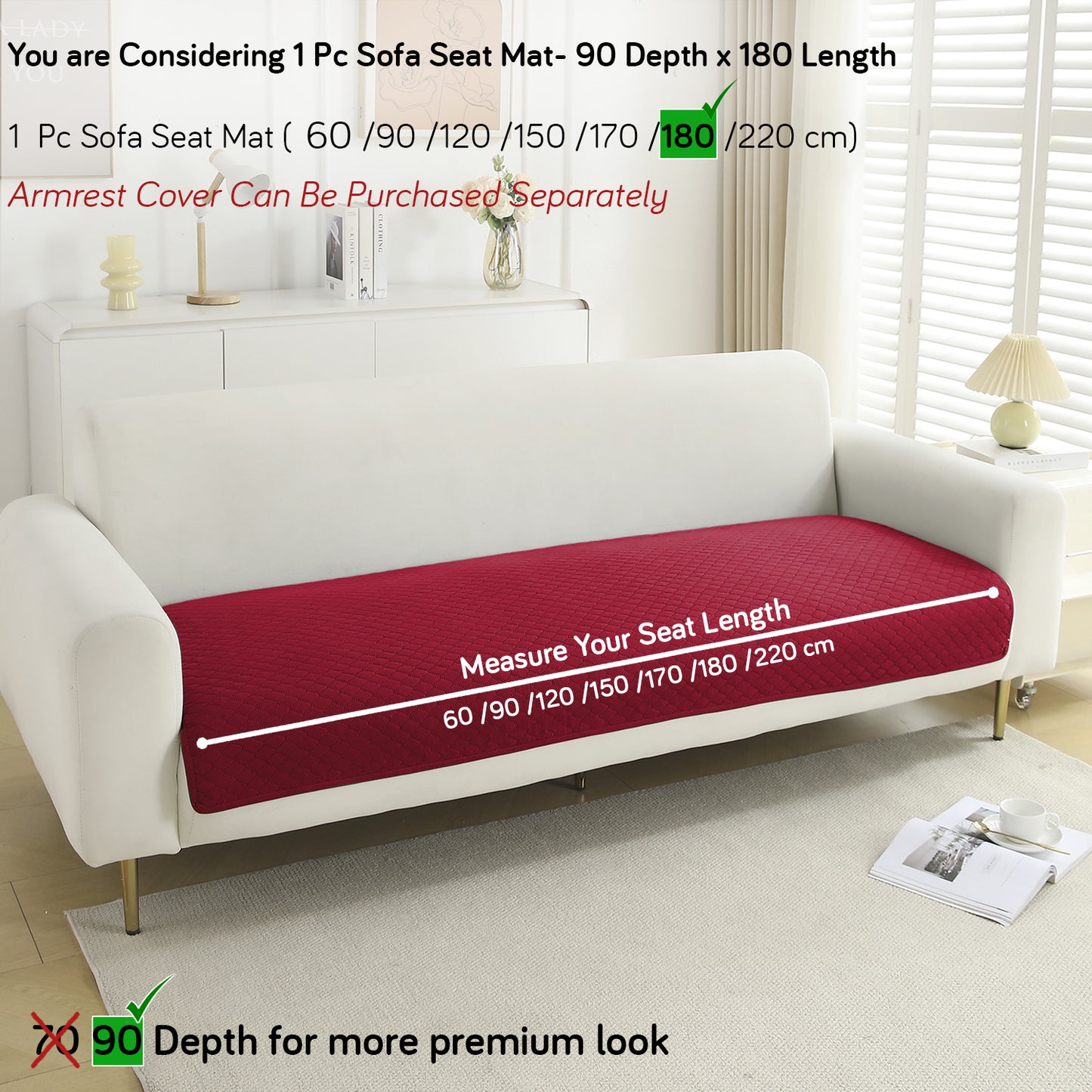 Polyester Quilted Sofa Cover Mats, Maroon