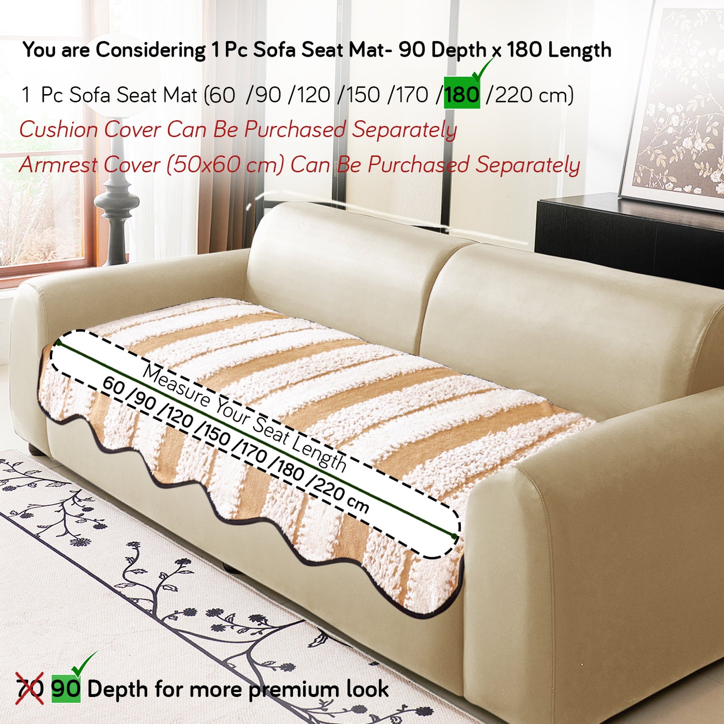 Luxury Wavy Plush Anti-Slip Sofa Cover Mats - Desert Brown