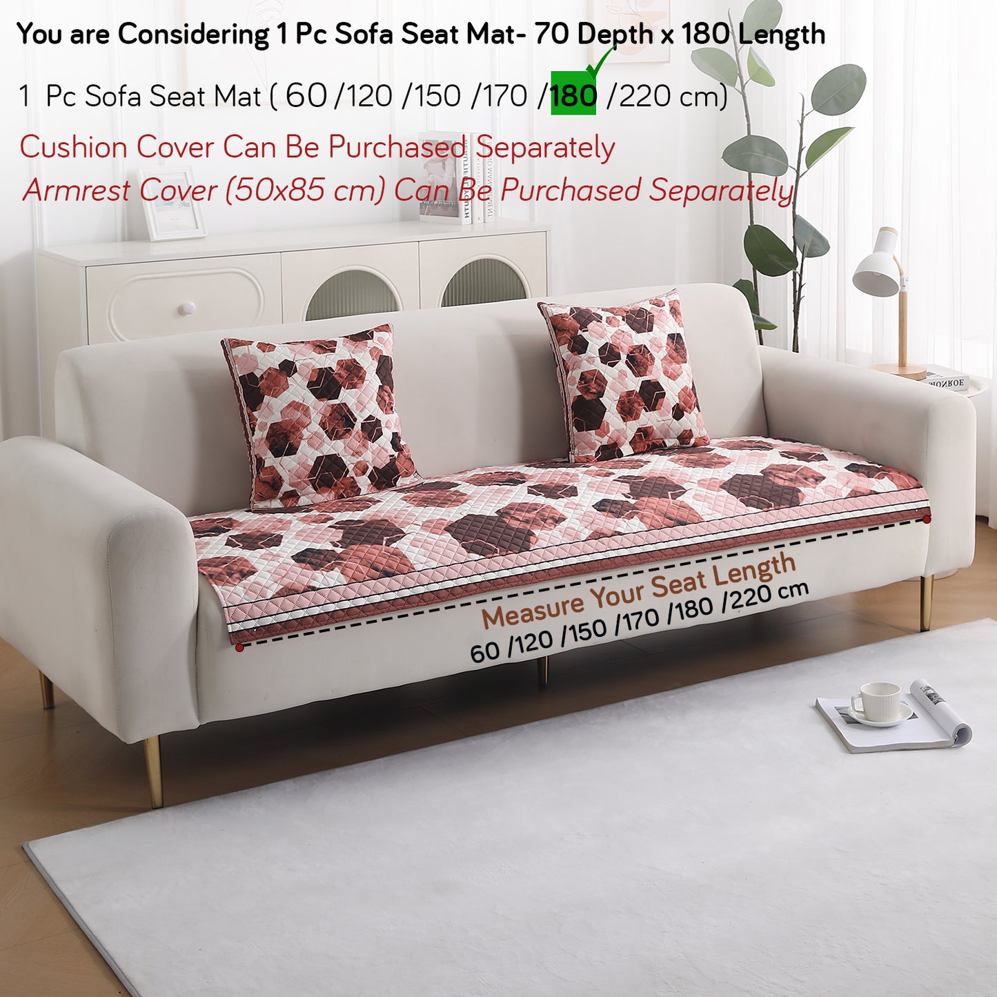 LiefNest Holland Velvet Sofa Cover Mat with Foam Filling - Geometric Hexagon Cider