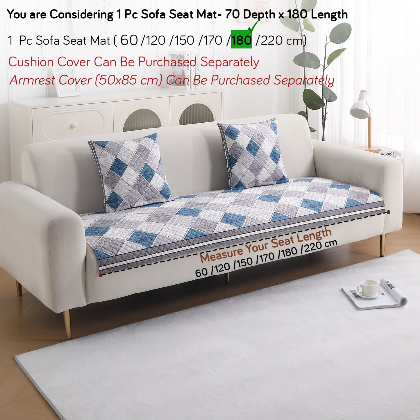 LiefNest Holland Velvet Sofa Cover Mat with Foam Filling - Diamond Slate Grey Blue
