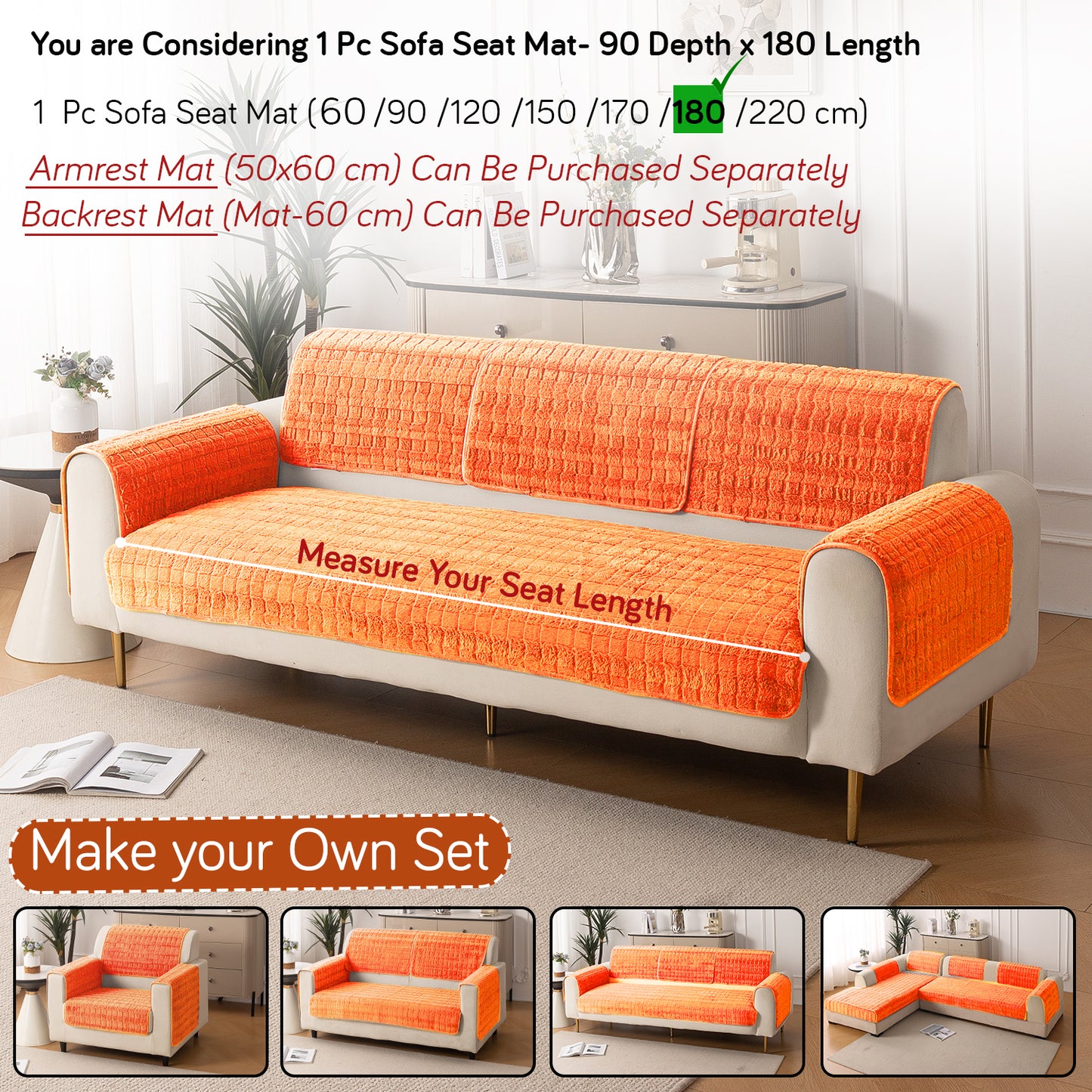 Premium Plush Anti Slip Sofa Cover Mat, Orange
