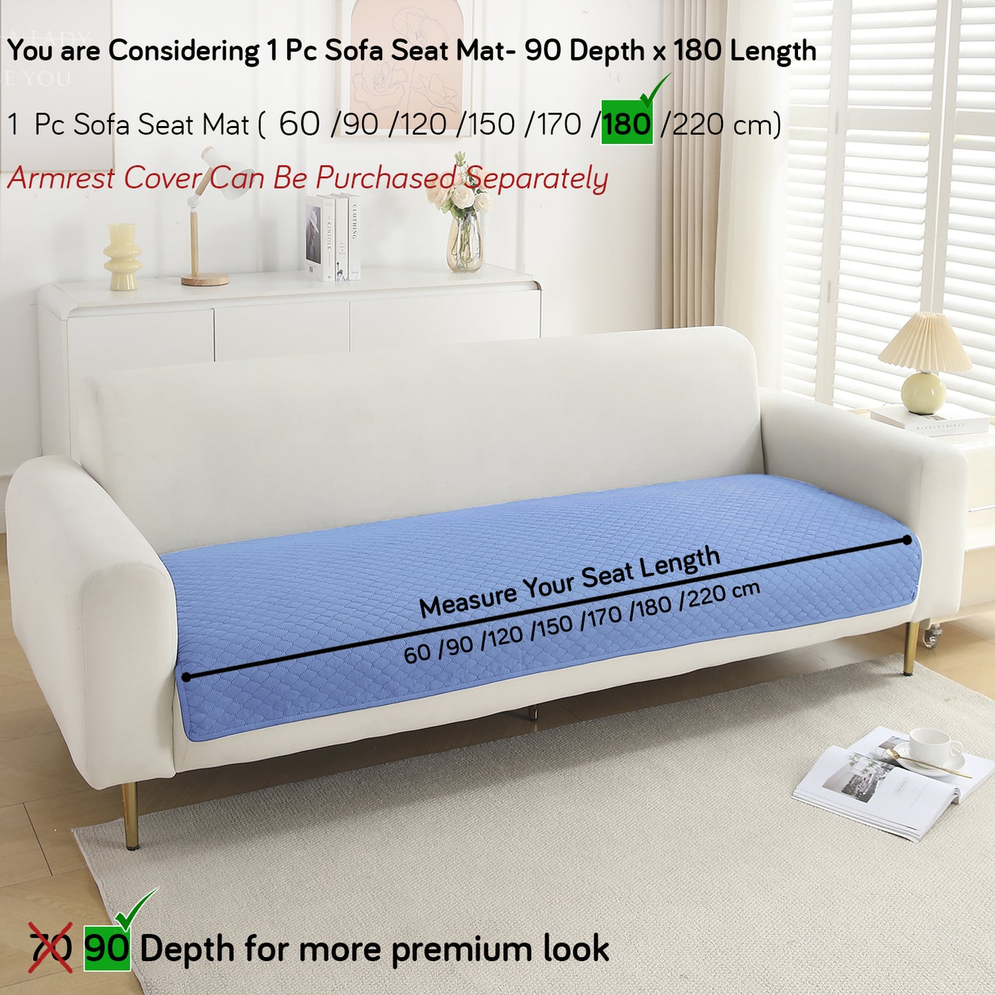 Polyester Quilted Sofa Cover Mats, Blue